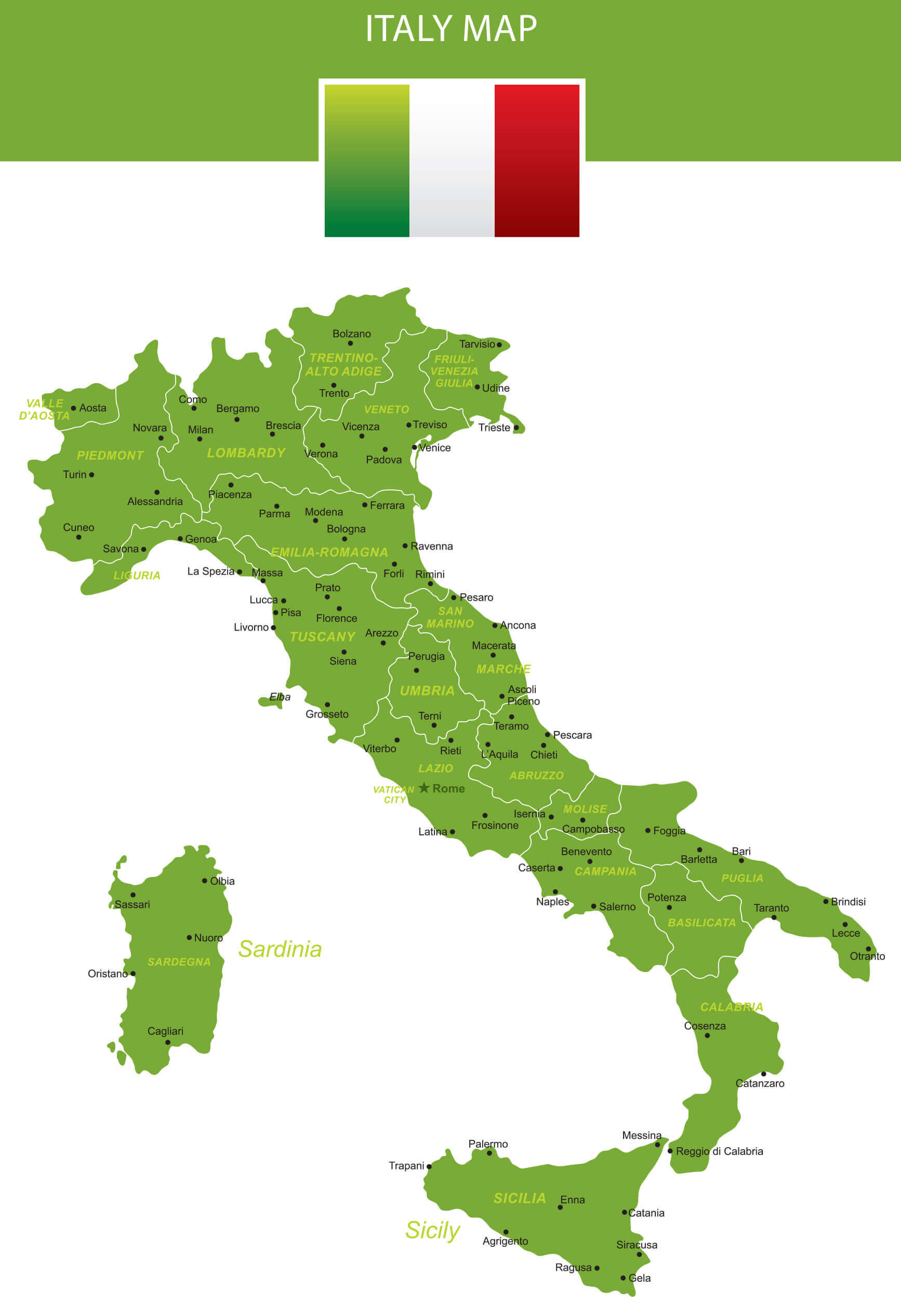 Italy regions map with cities