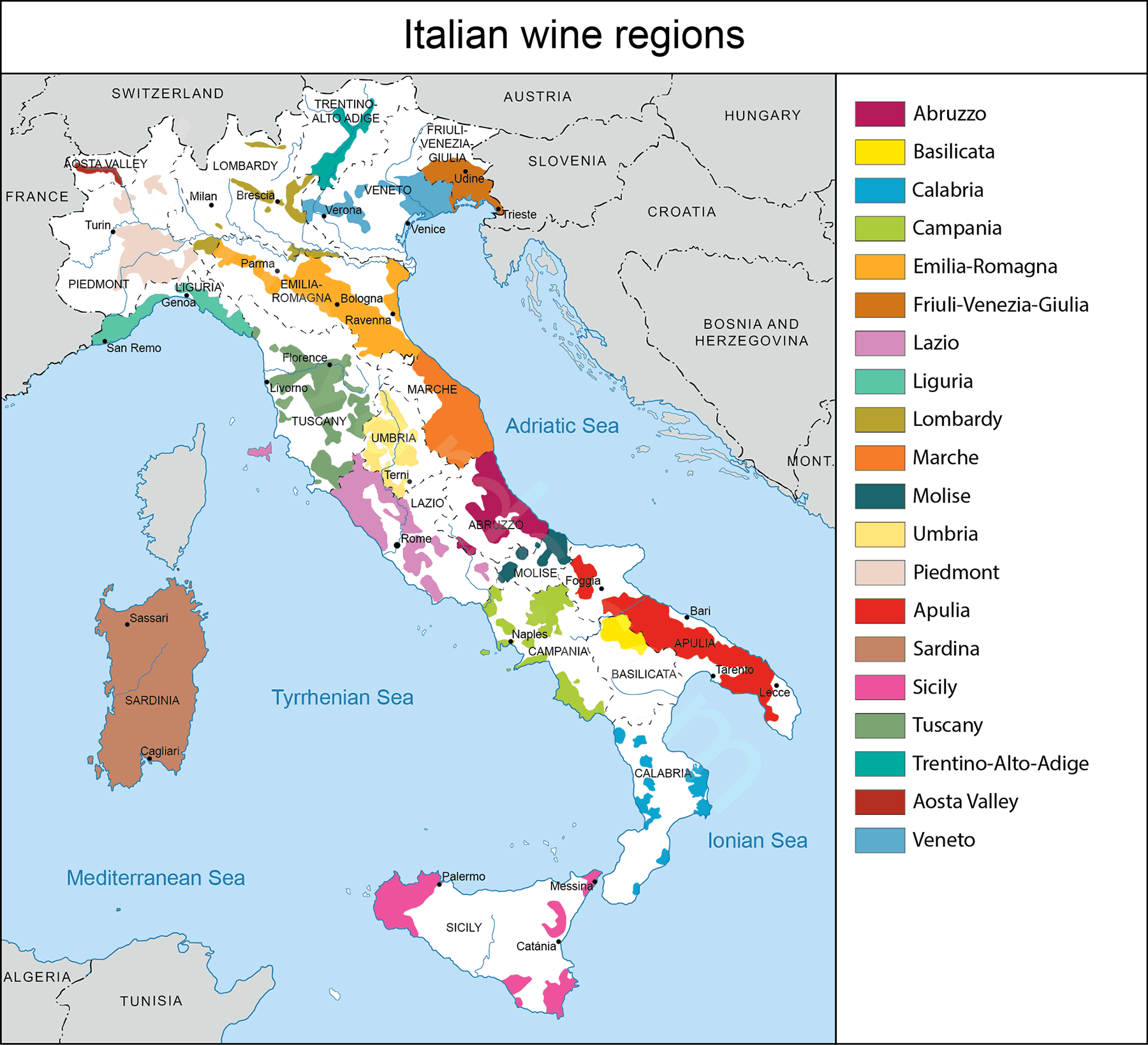 Large Italy wine map