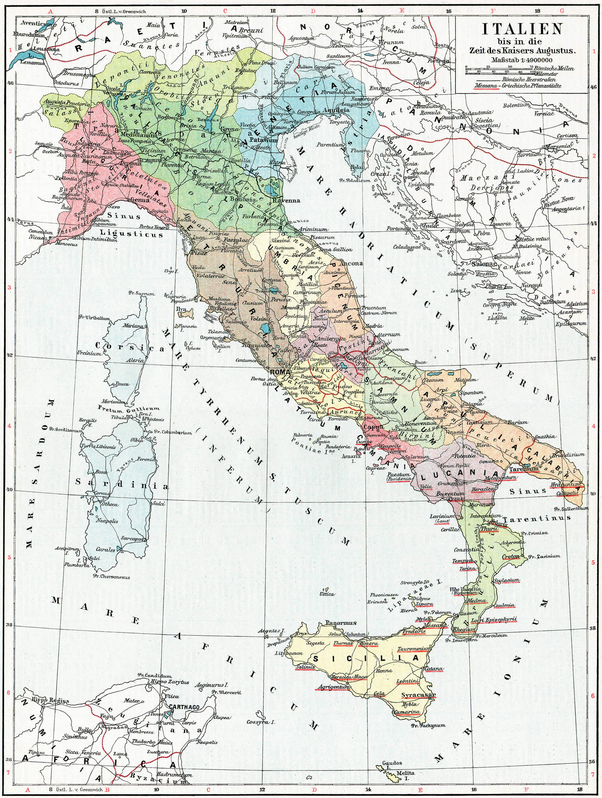 Map of Italy time of emperor augustus