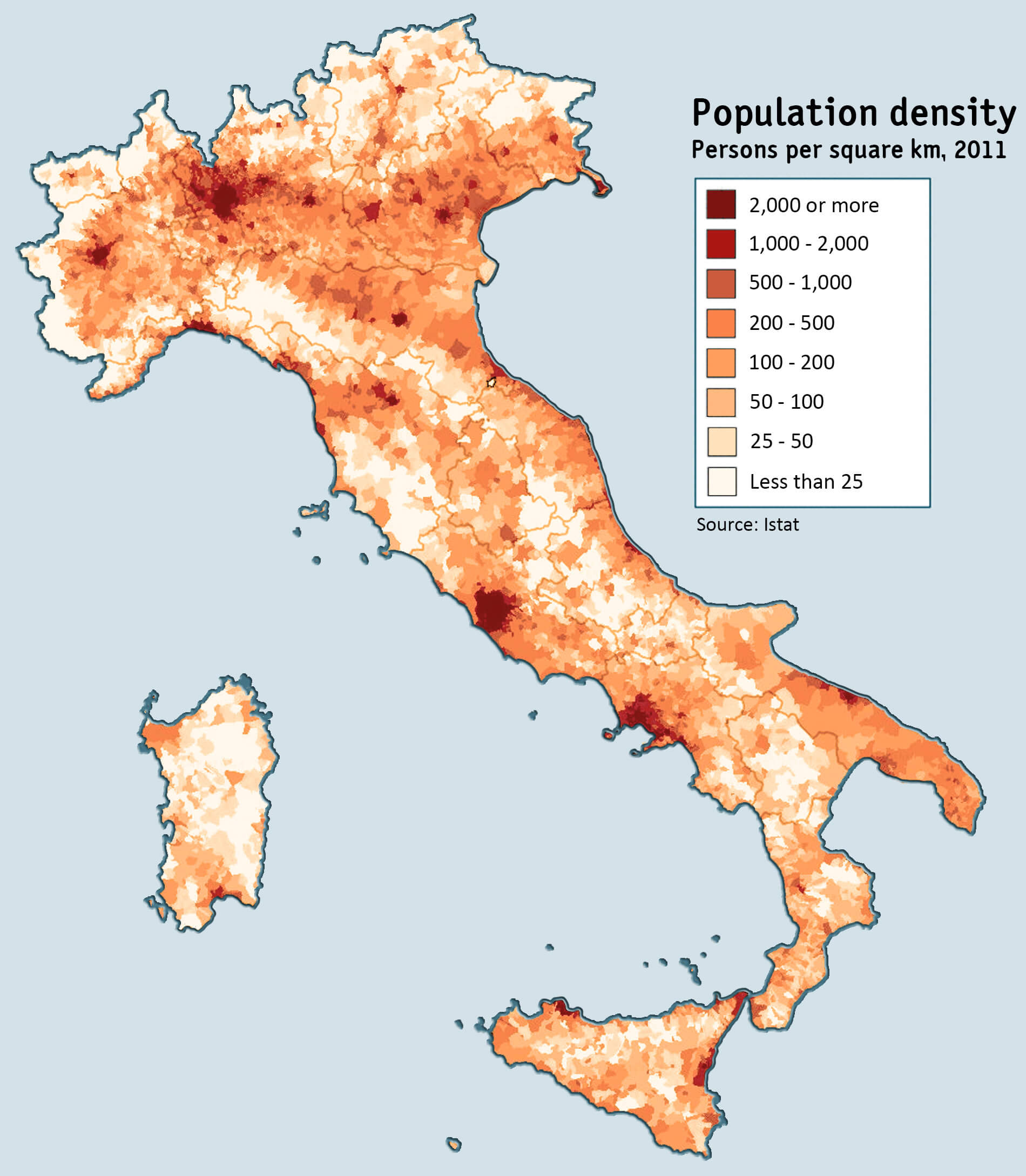 Map of population density in Italy