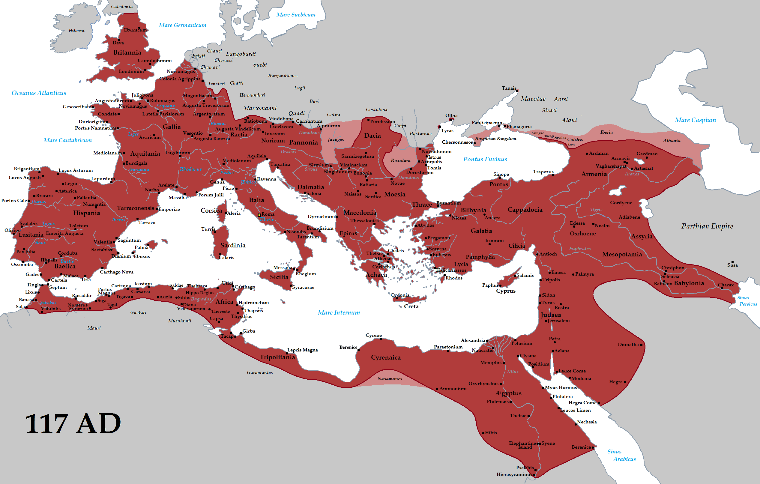 Roman Empire trajan map in 117 AD