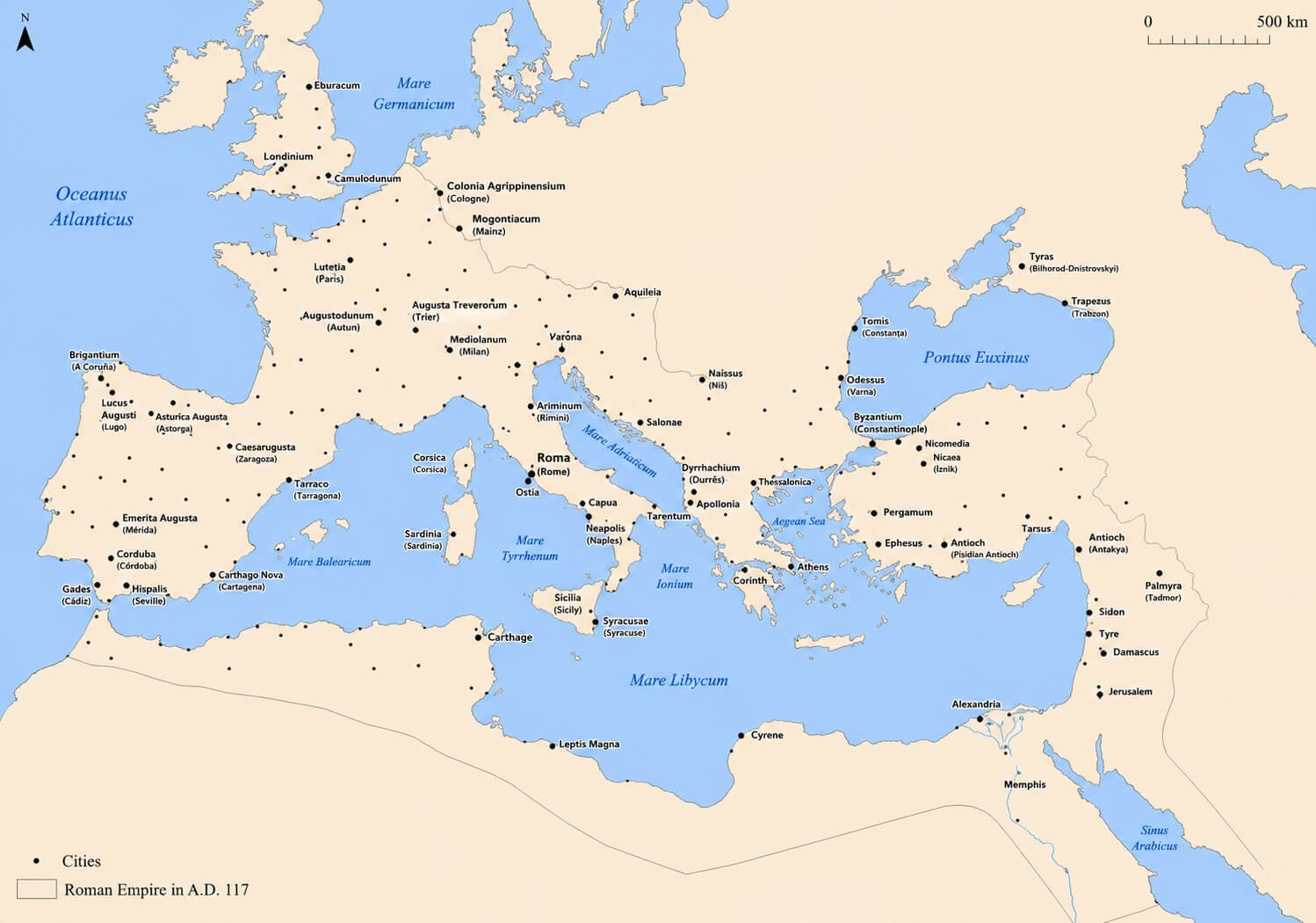 Cities map of the Roman World in the Imperial period