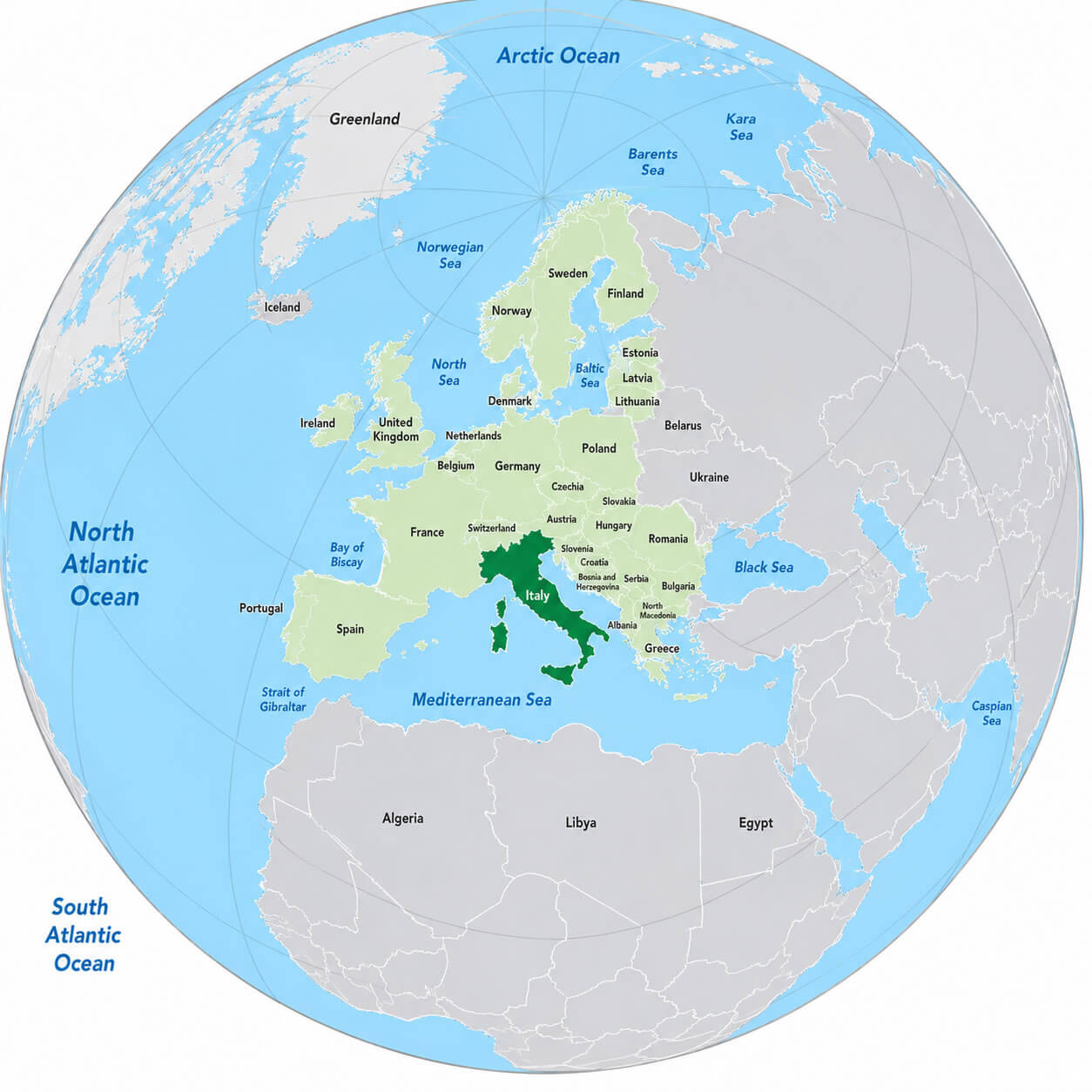 Italy location map in Europe globe