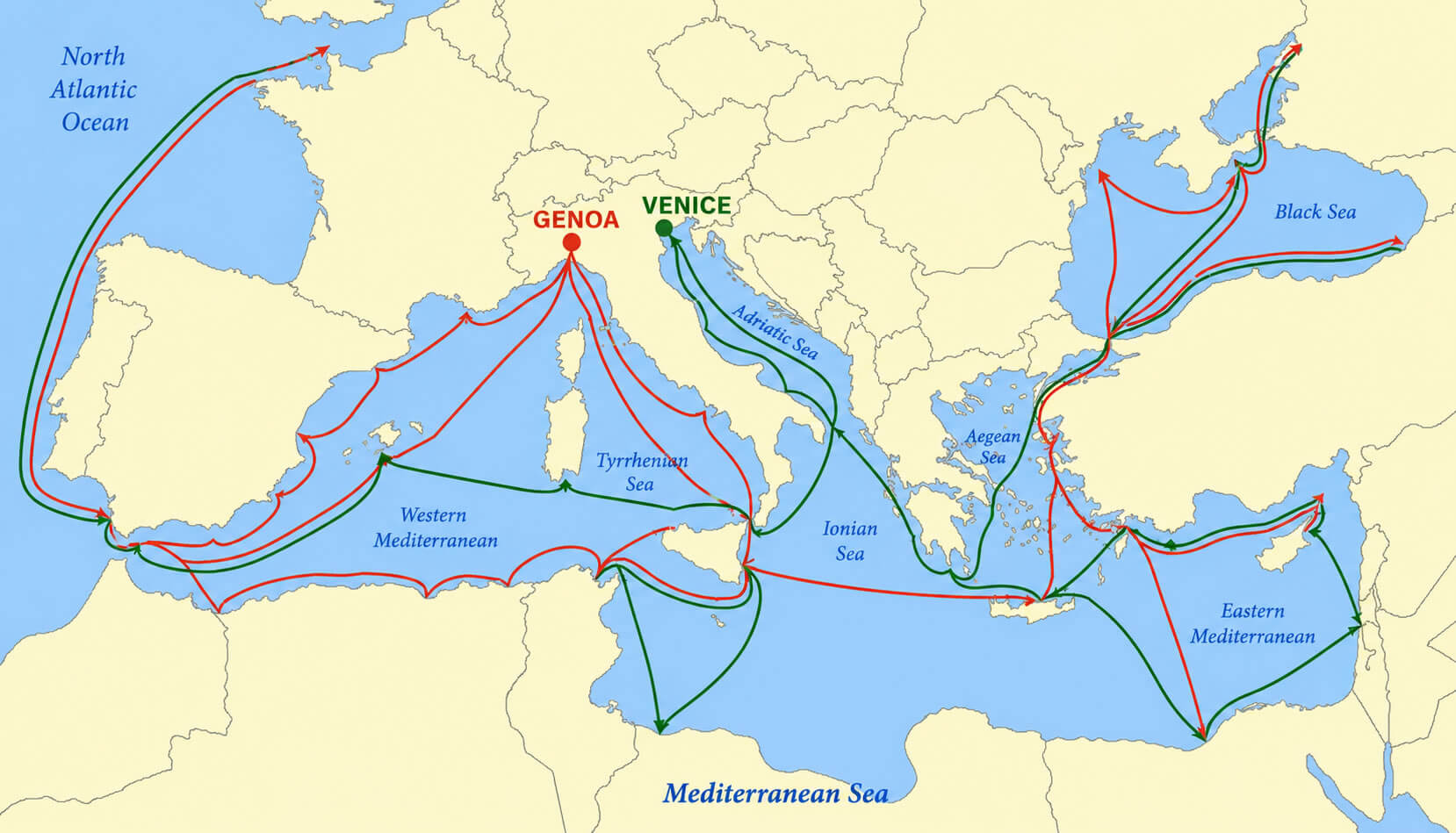 Medieval trade routes genoa and venice map