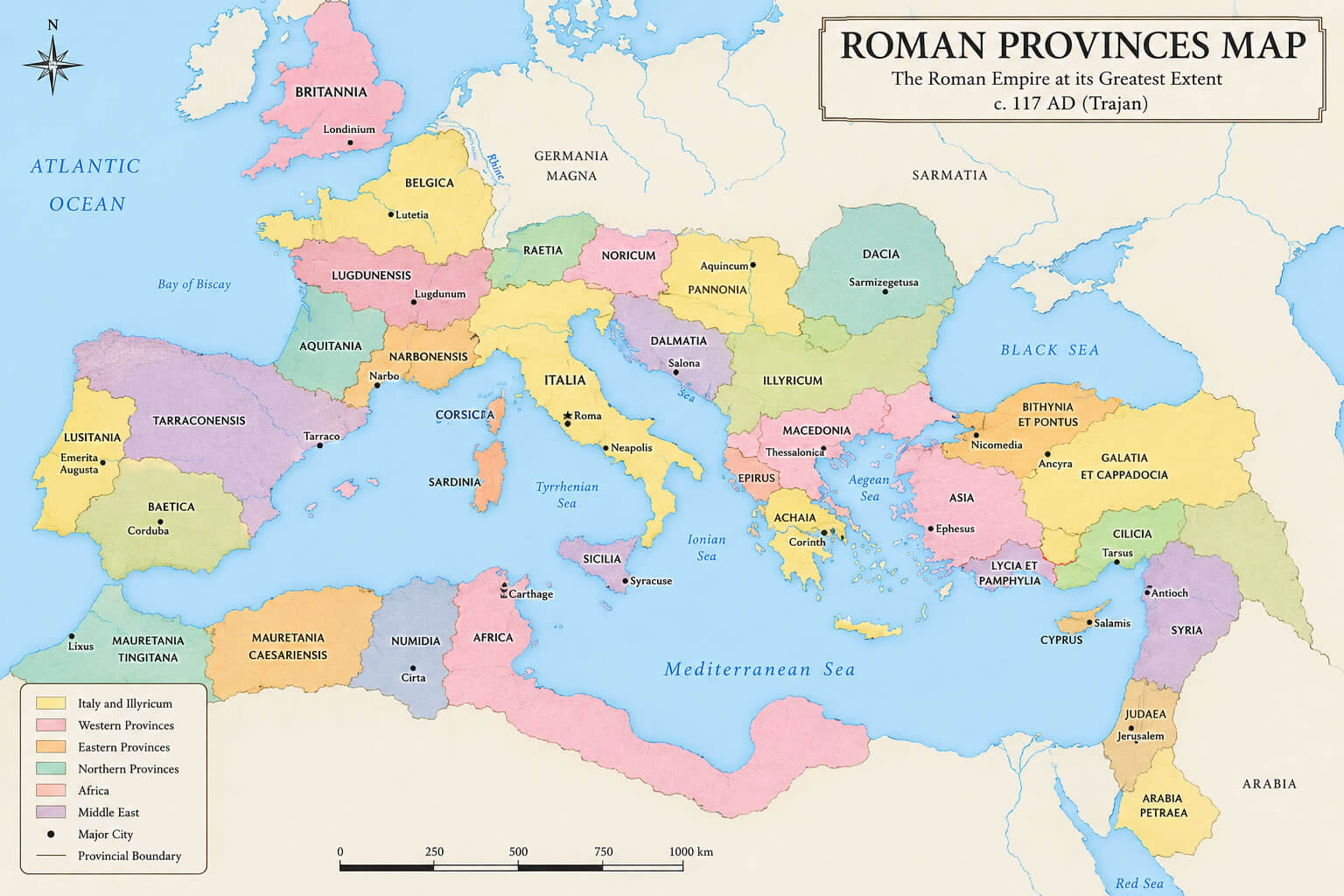Roman Empire provinces map AD 117
