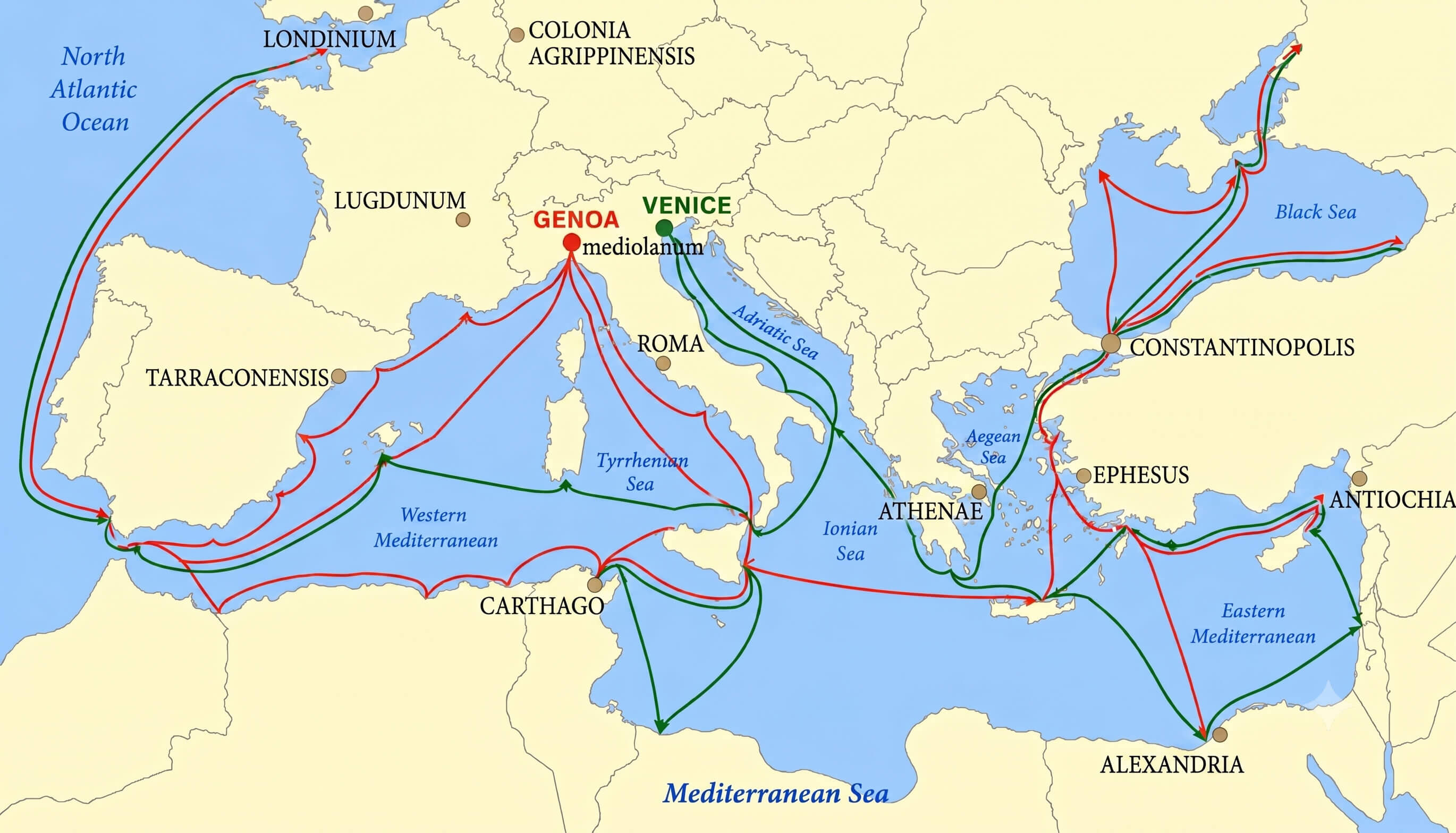 Roman Empire trade routes map