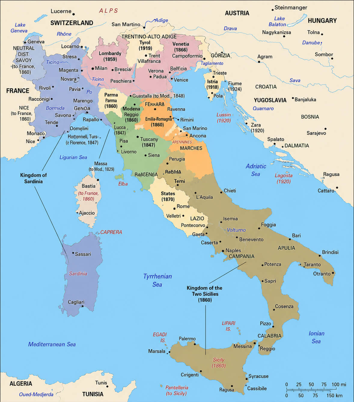Italy political map with regions