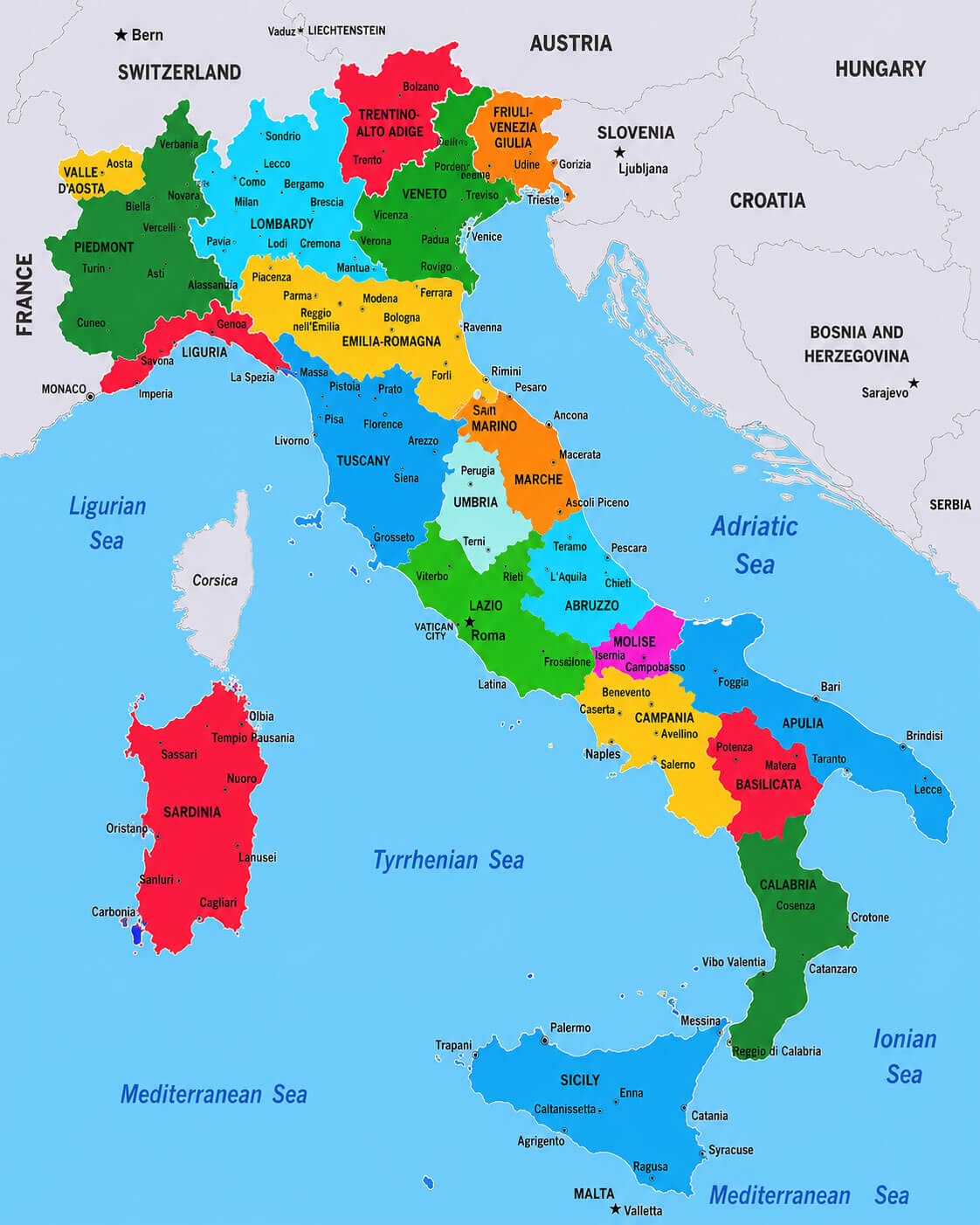 Italy political regions map