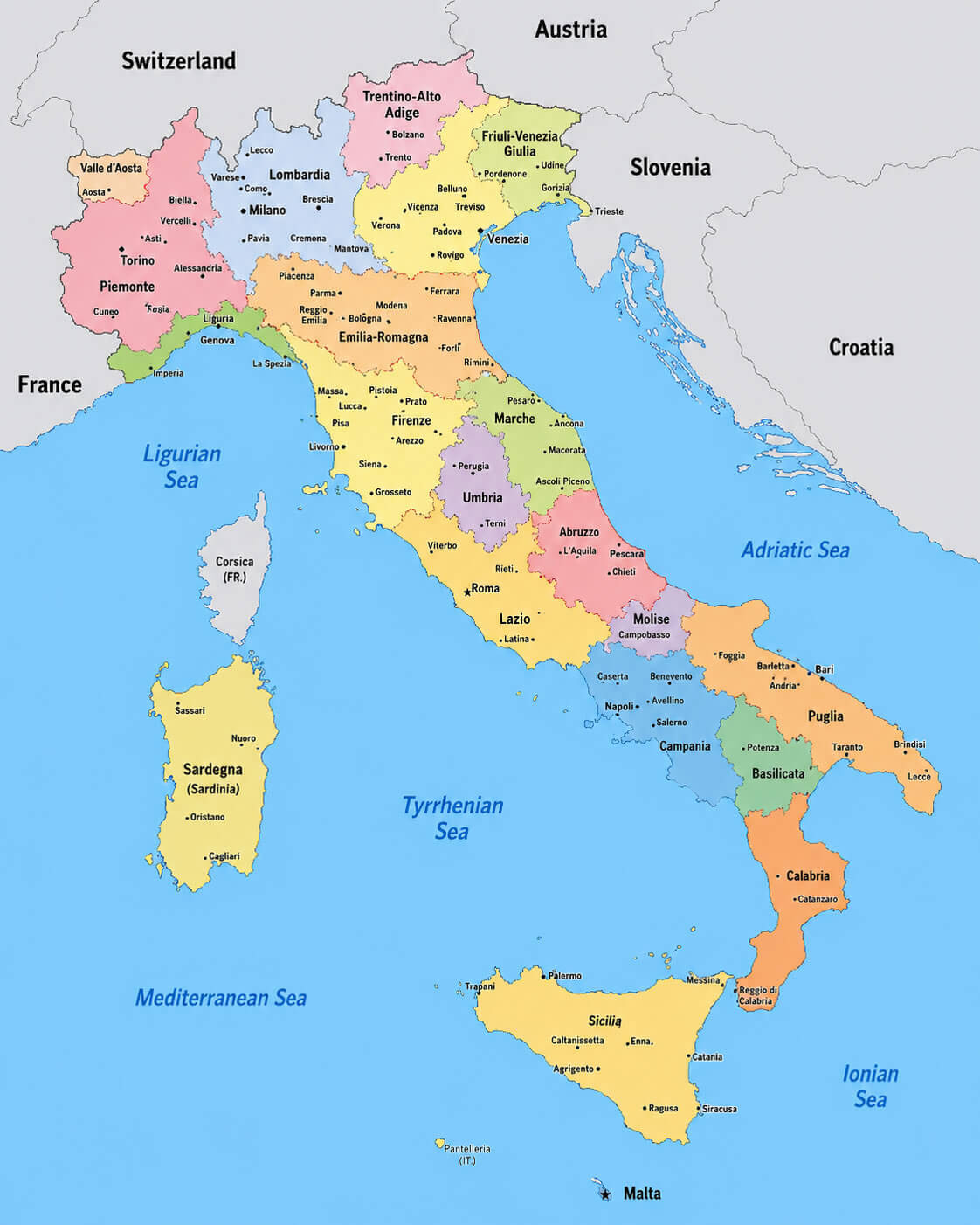 Italy regions political map