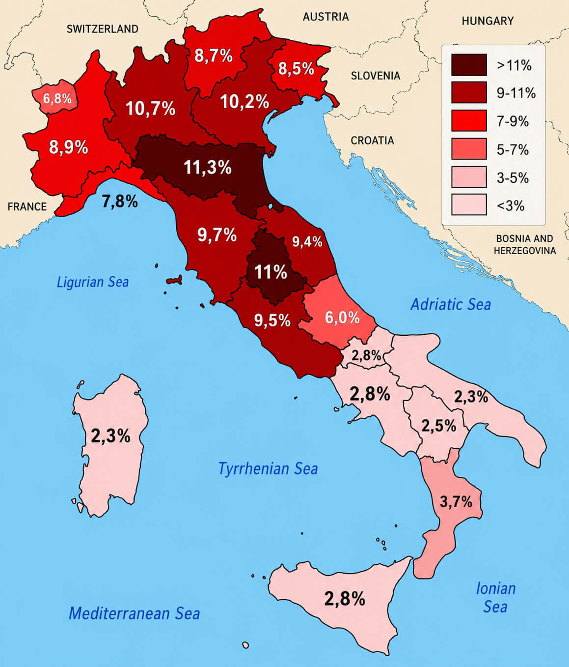 Italy population by region map