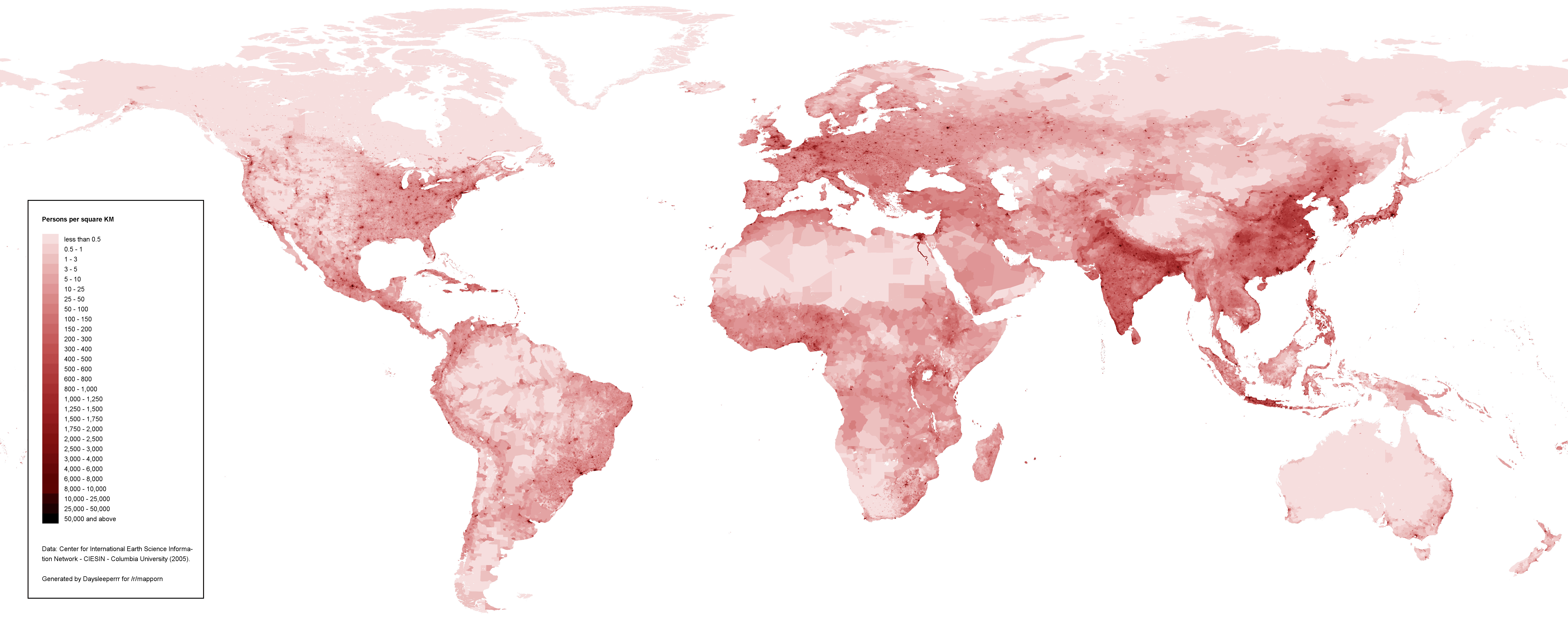World human population density map