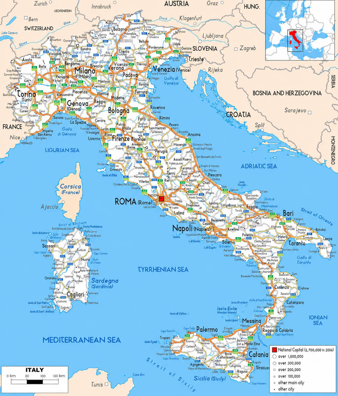 Italy road map with highways