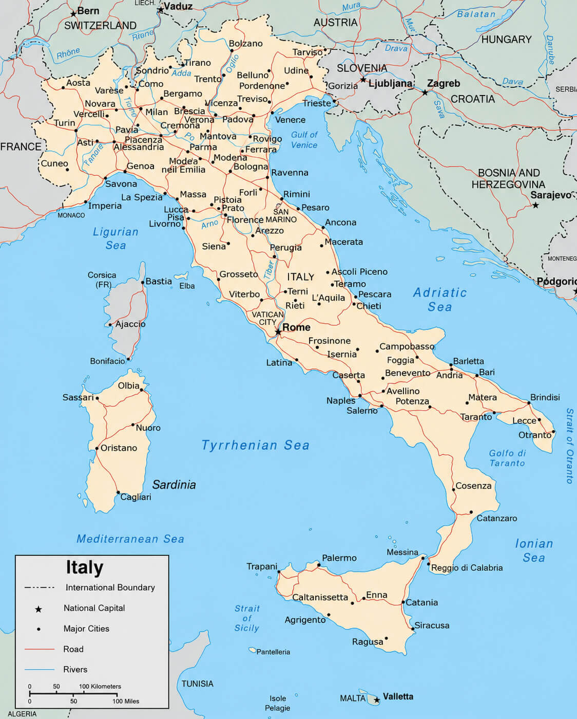 Road map of Italy