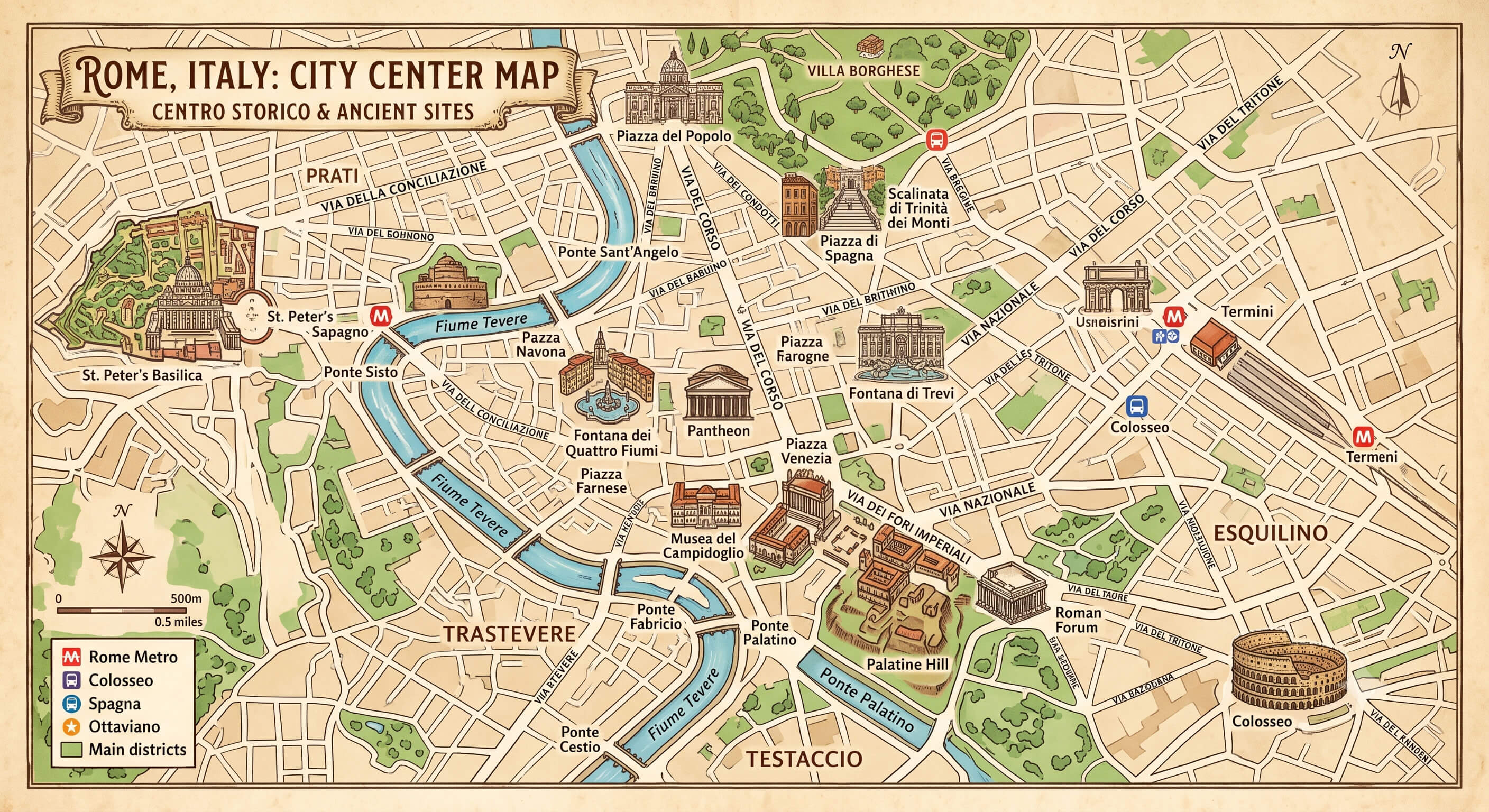 Rome city center tourist map