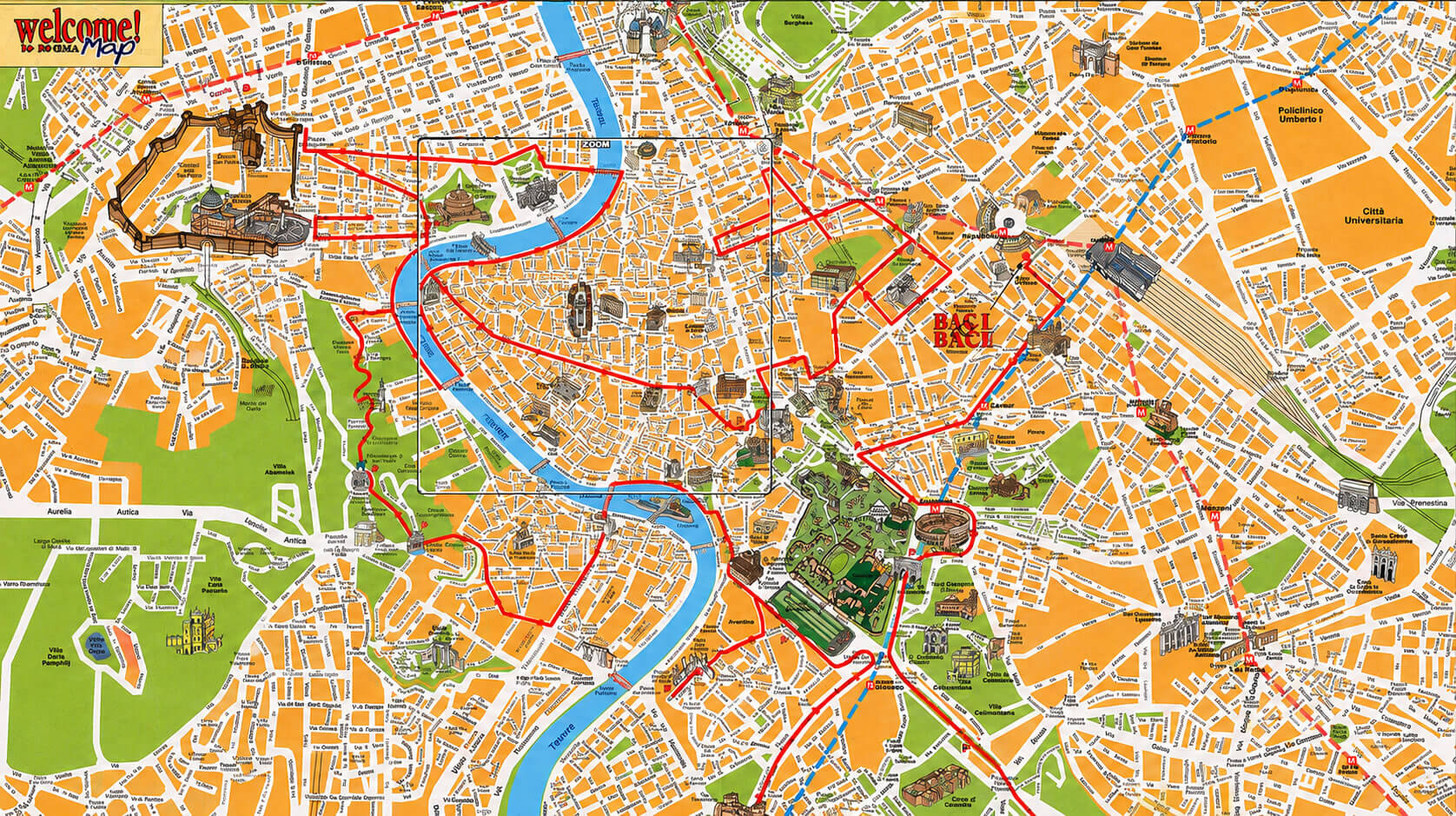 Rome tourist attractions map