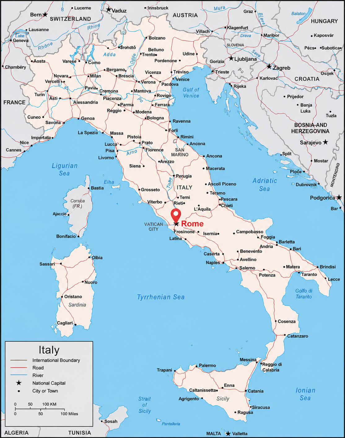 Where is Rome located on Italy map