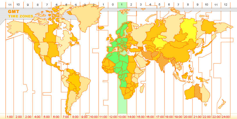 Italy cet time zone map in the World