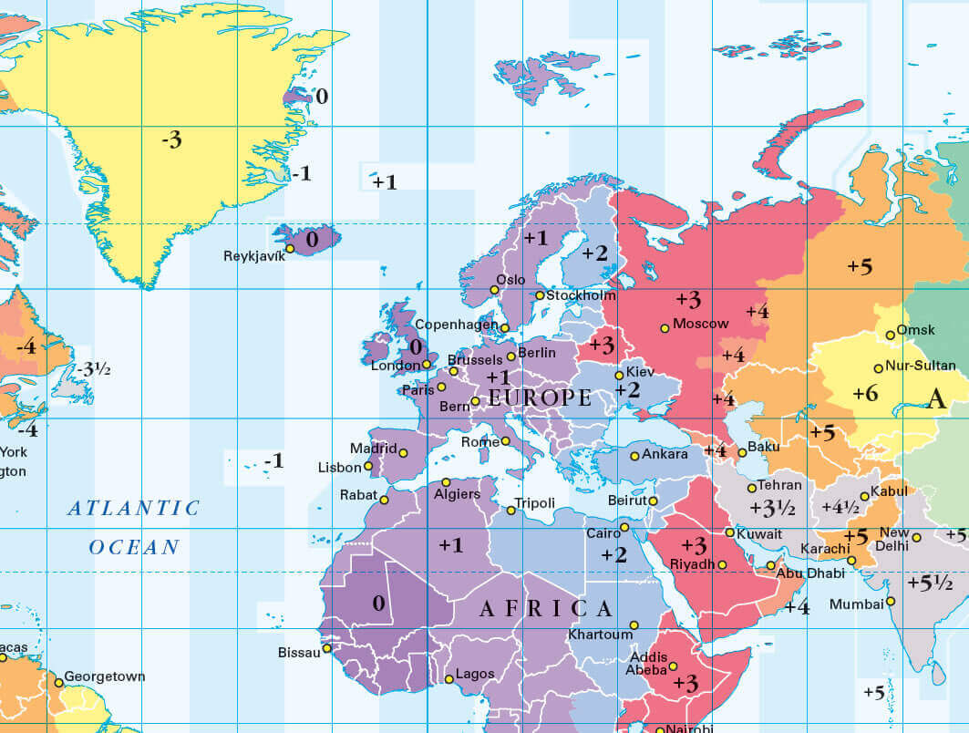 Italy Europe and Africa time zone map