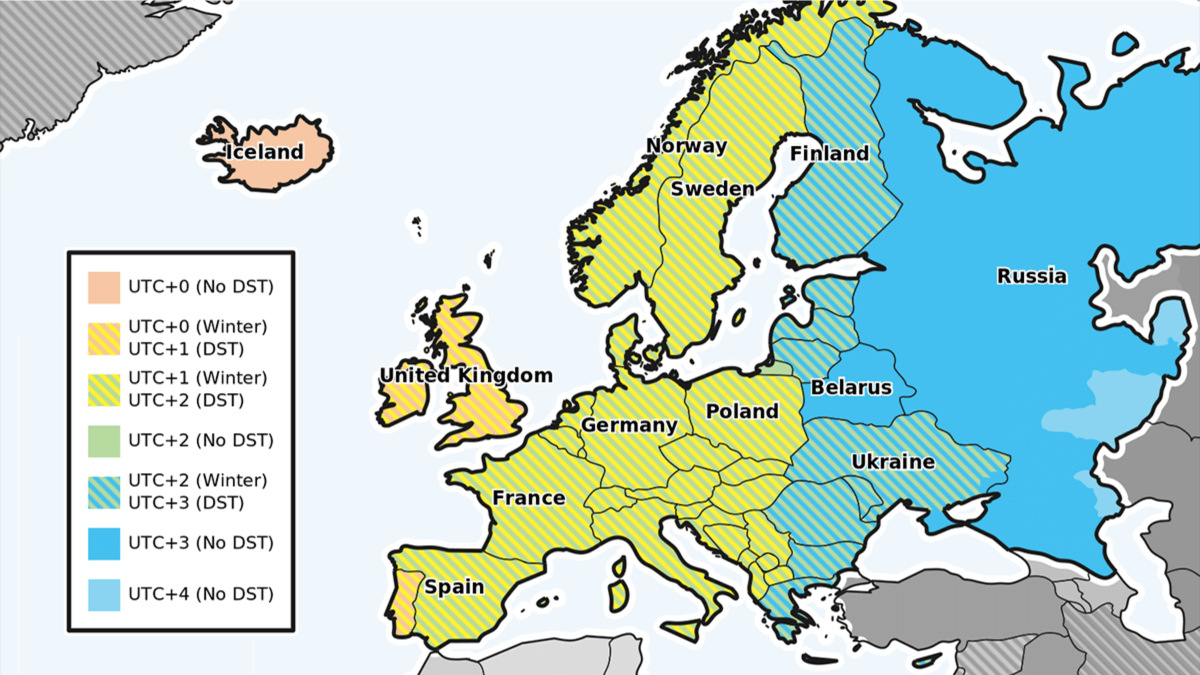 Italy time zone on Europe map