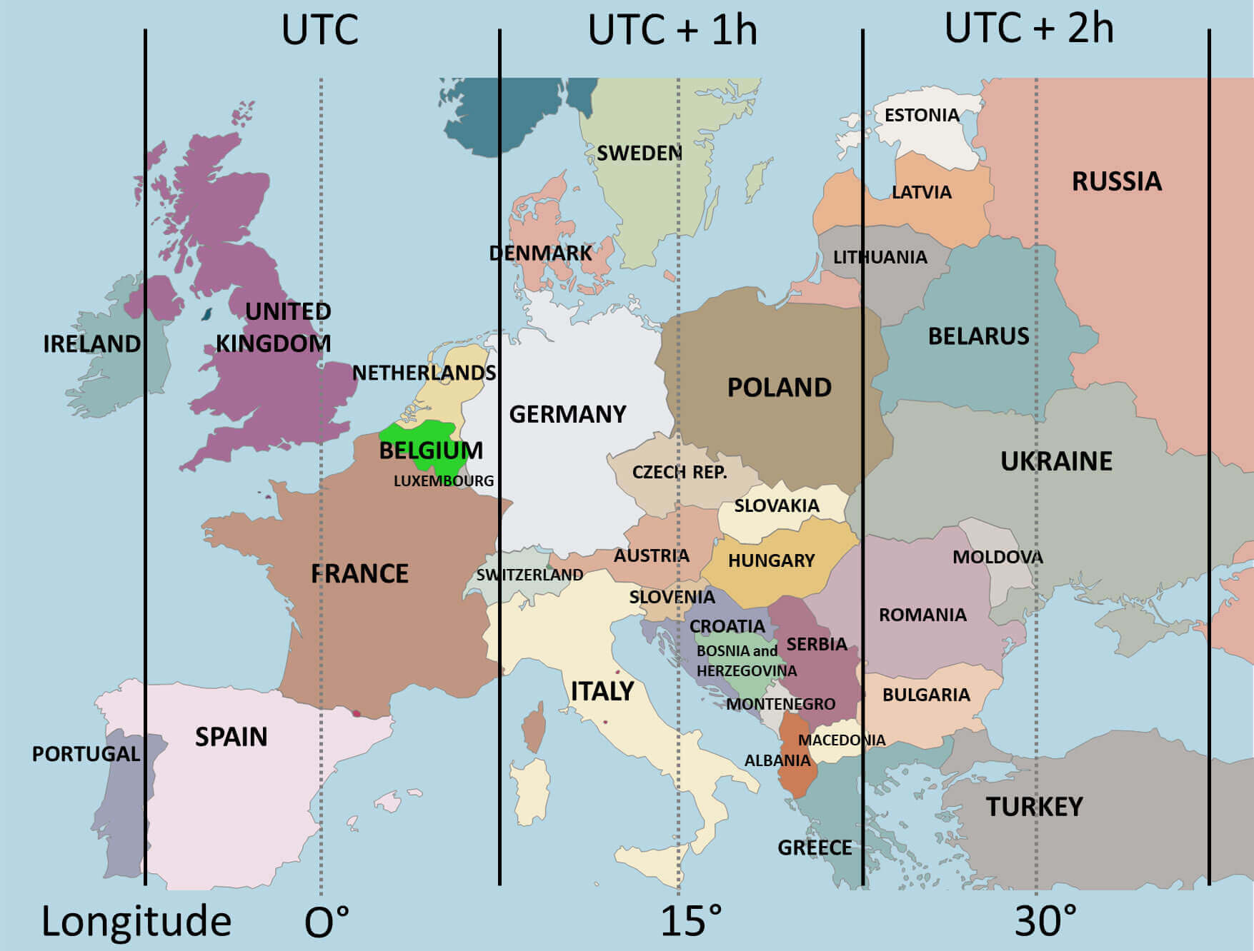 Italy utc 1 time zones map