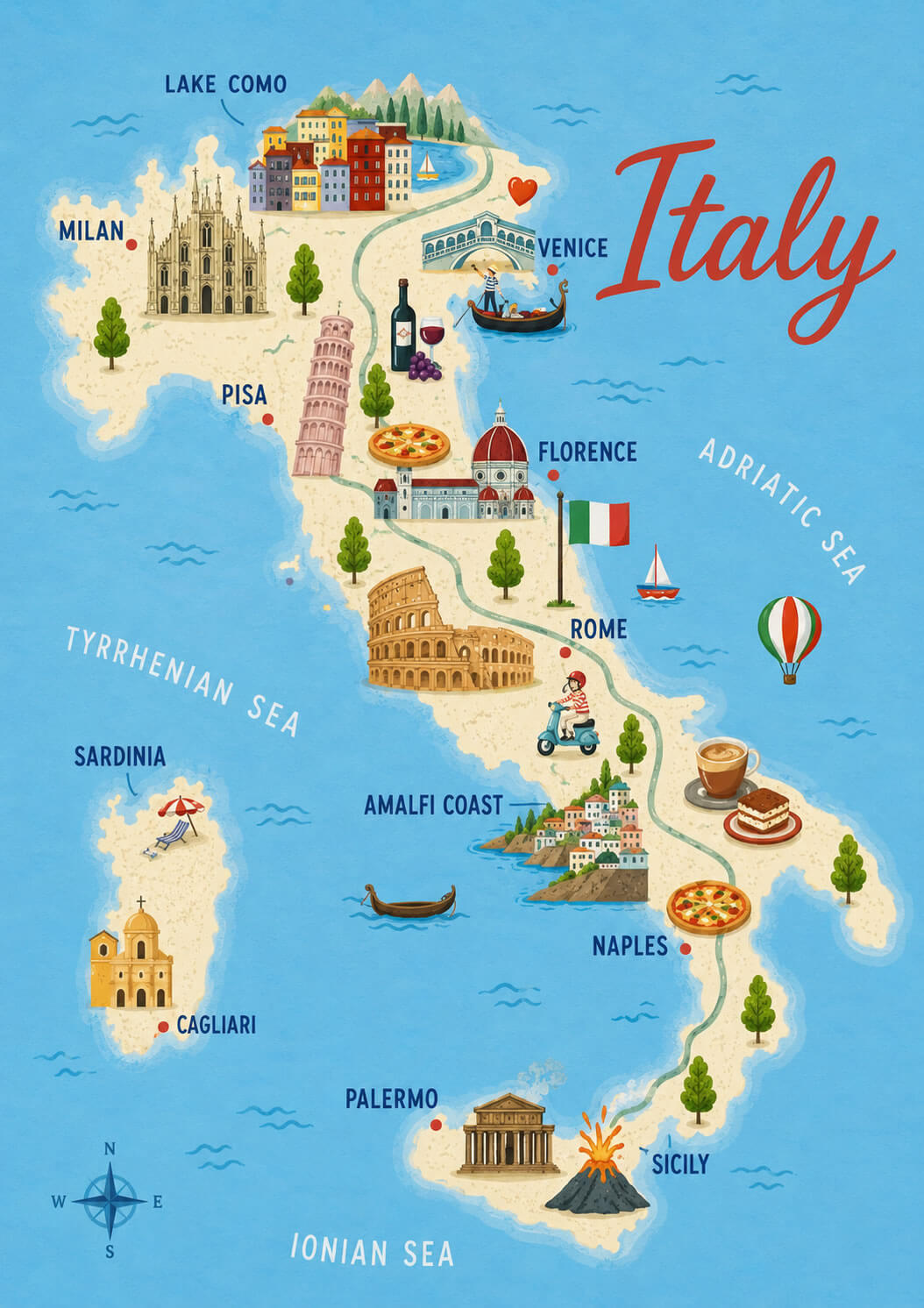 Italy illustrated tourist map