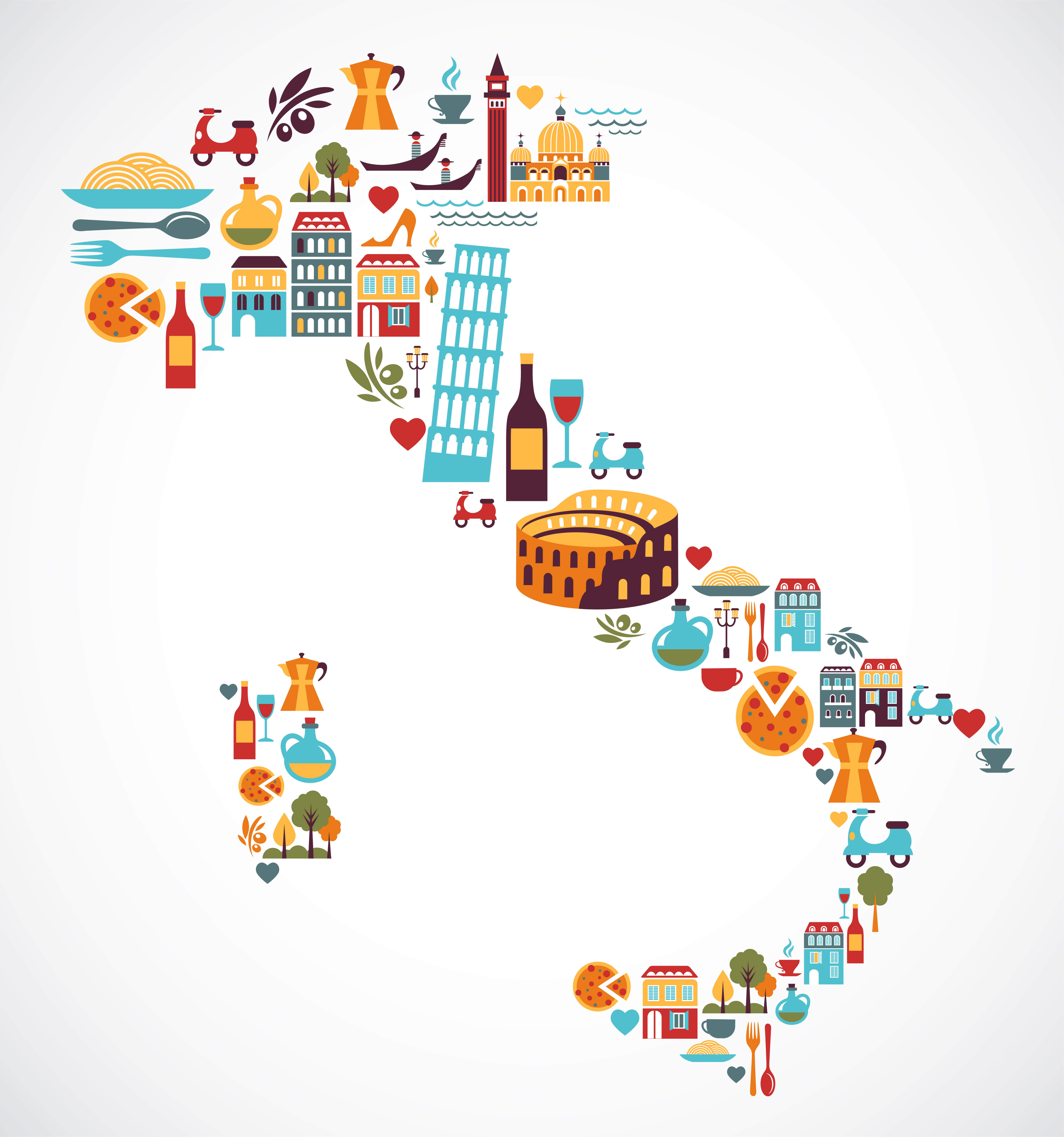 Italy map with landmark icons