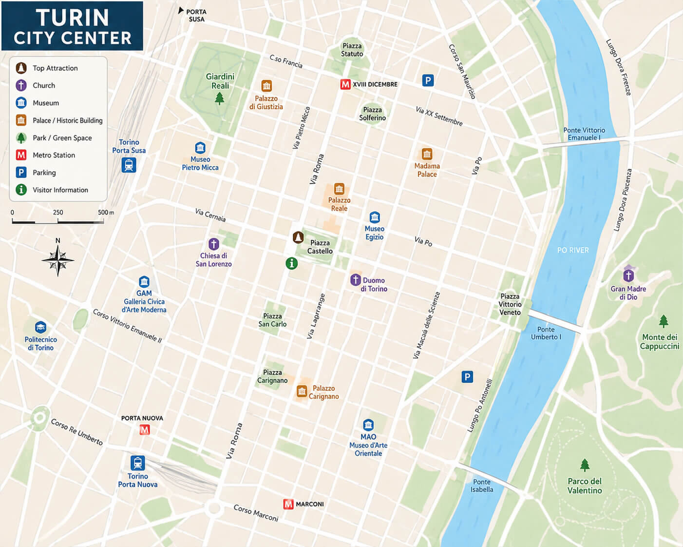 Turin city center map