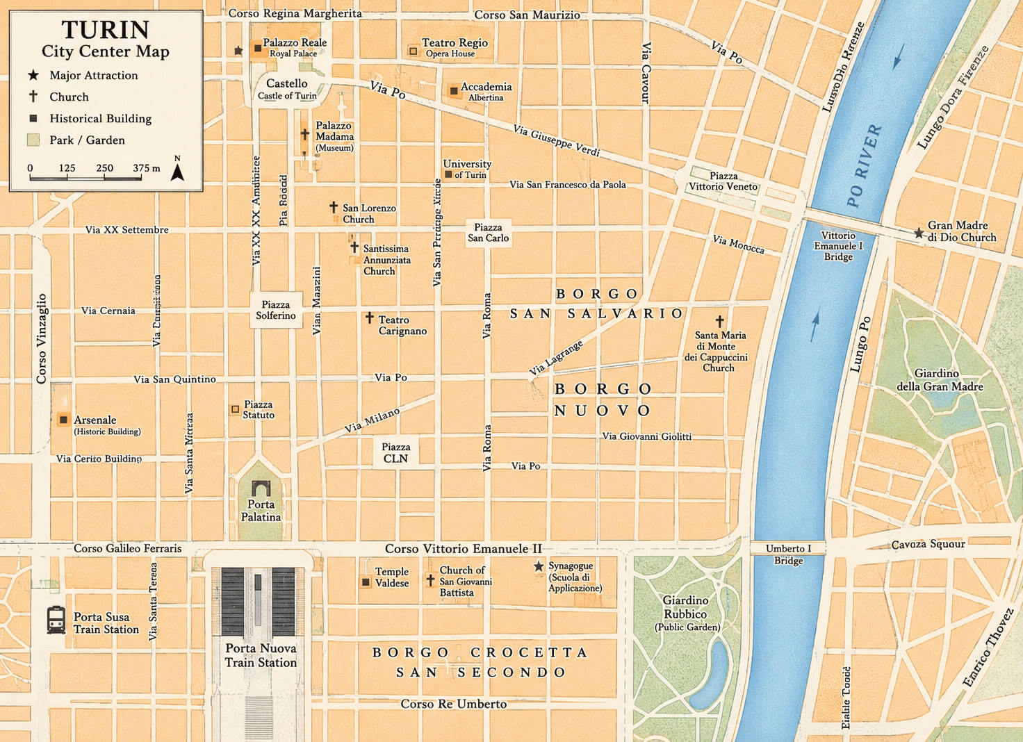 Turin city centre street map