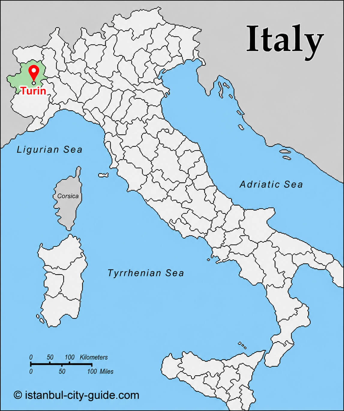 Turin location map in Italy