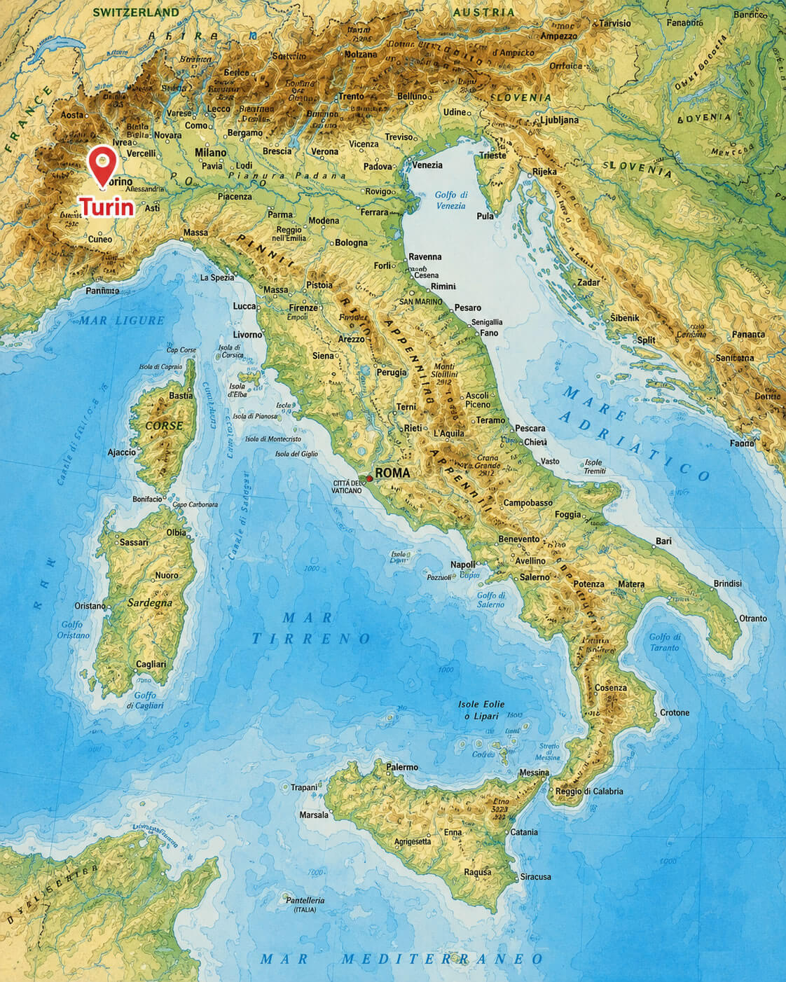 Turin physical location map
