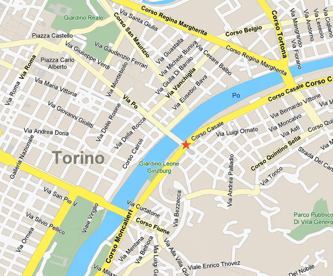 Turin street map with po river