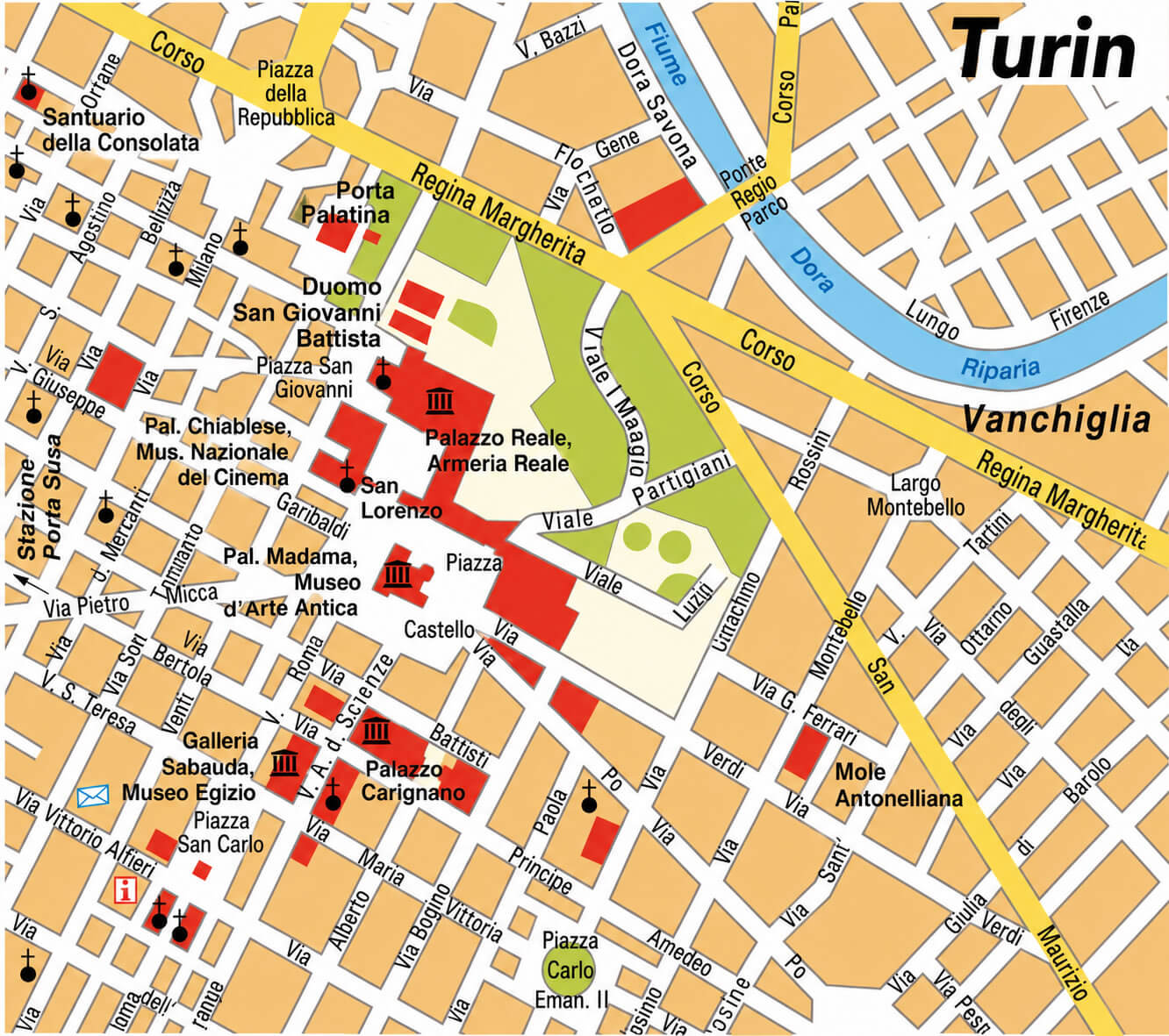 Turin tourist attractions map