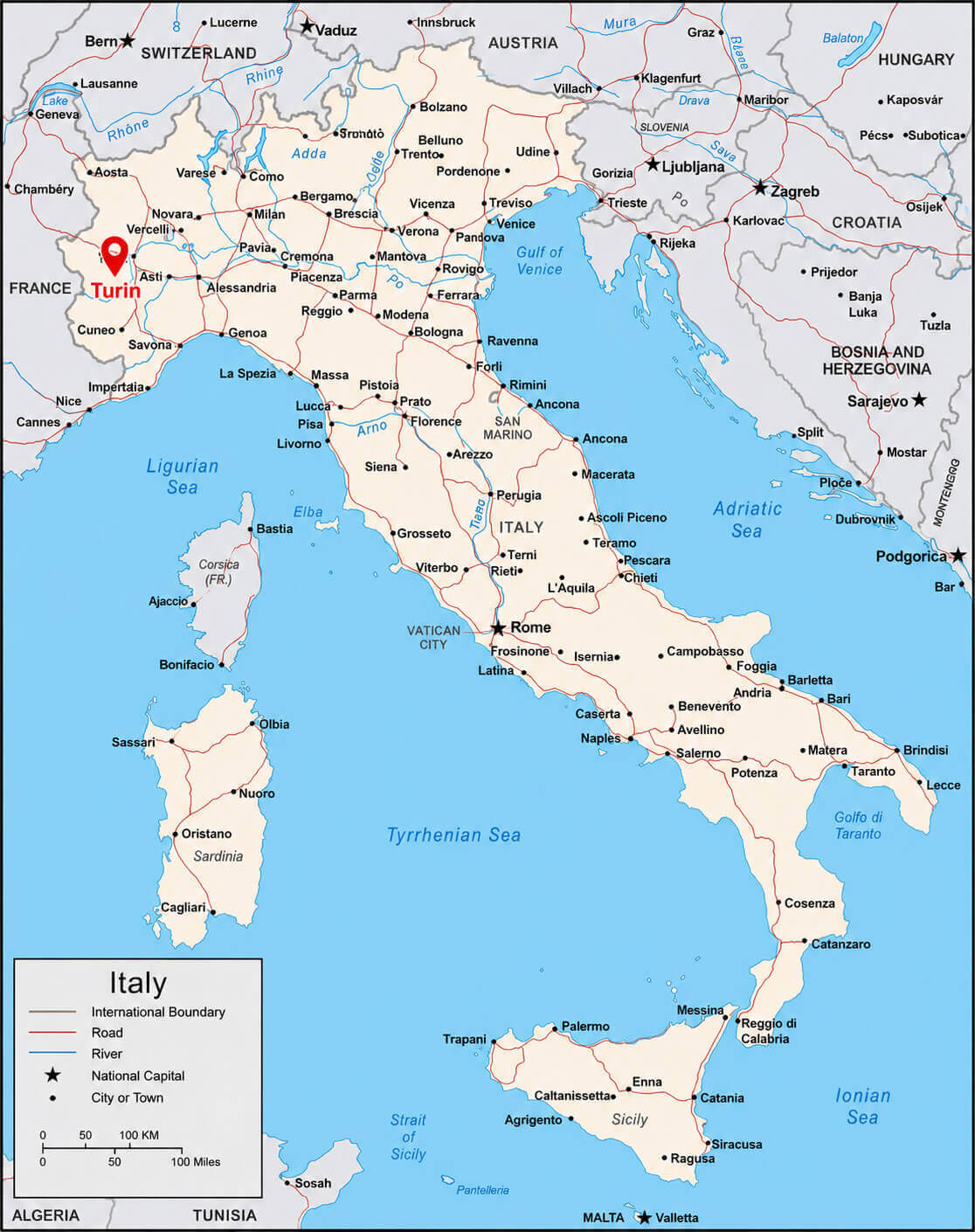 Where is Turin located in Italy map