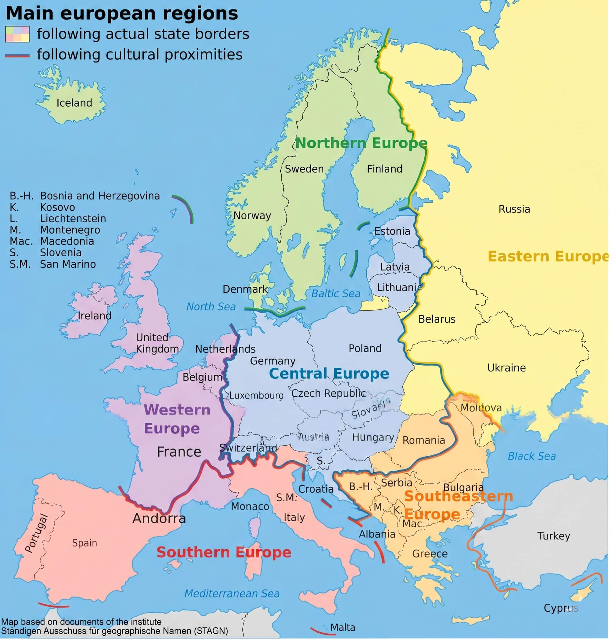 Major regions of Europe map