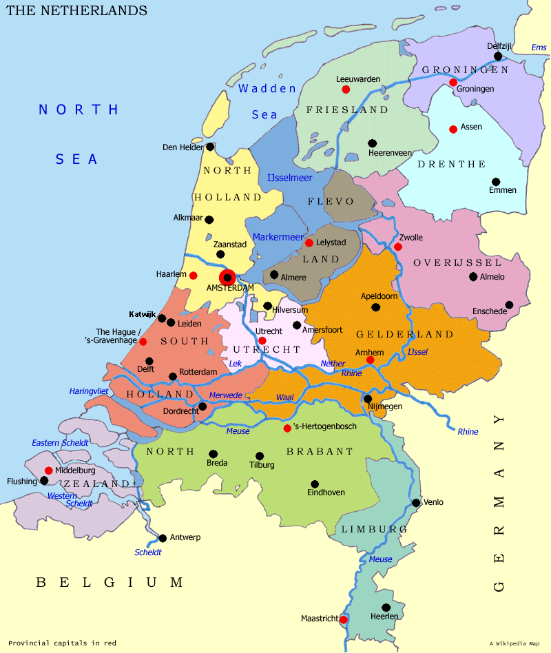 Netherlands cities and provinces map