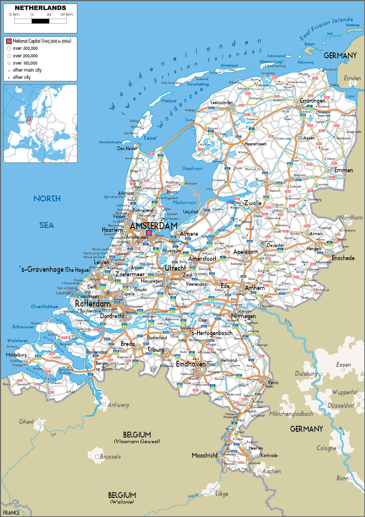 Netherlands cities and road map