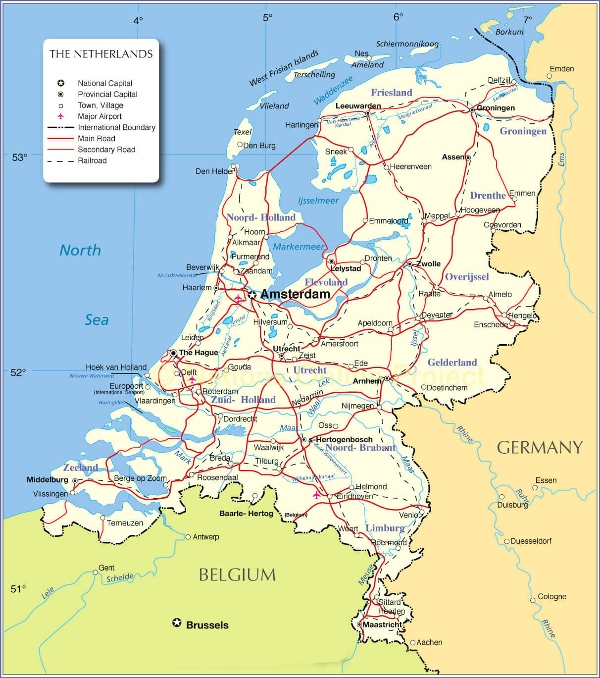 Netherlands highways map with cities