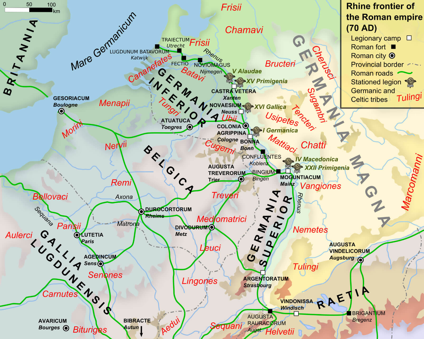 Rhine frontier map 70 AD Netherlands