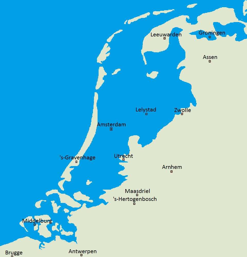 Areas map of Netherlands and below sea level