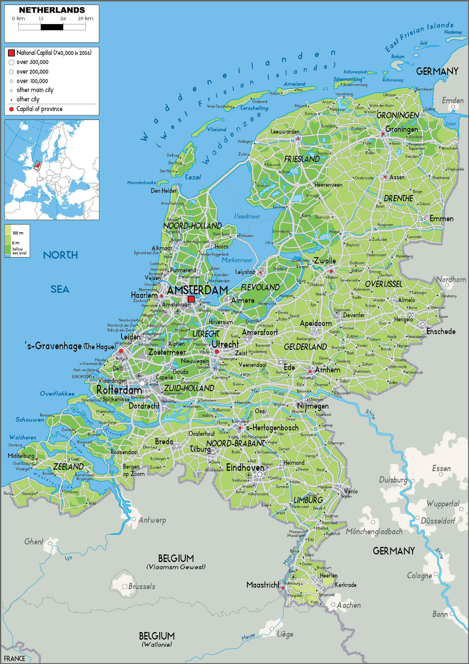 High-resolution Netherlands physical map