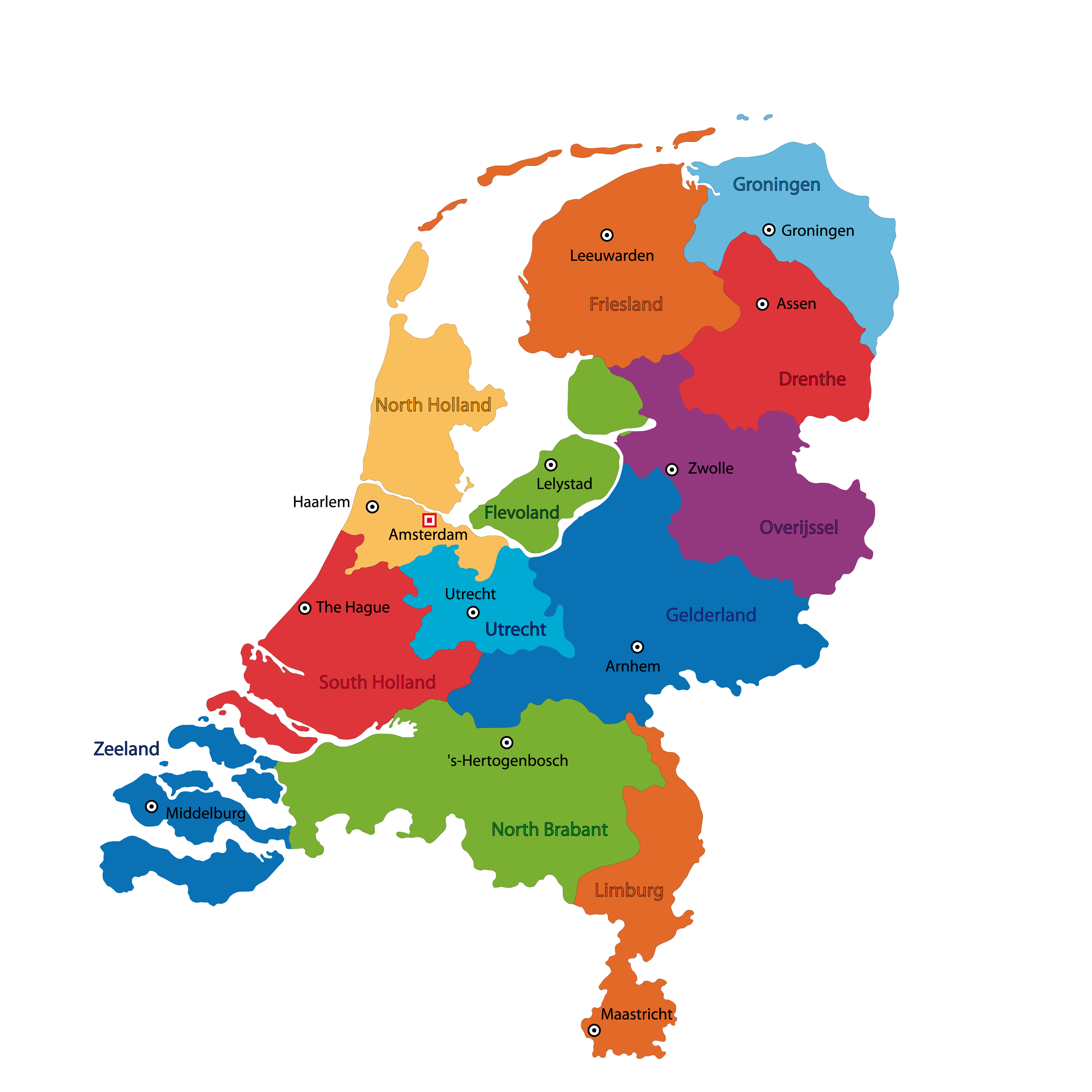 High resolution provinces of the Netherlands map