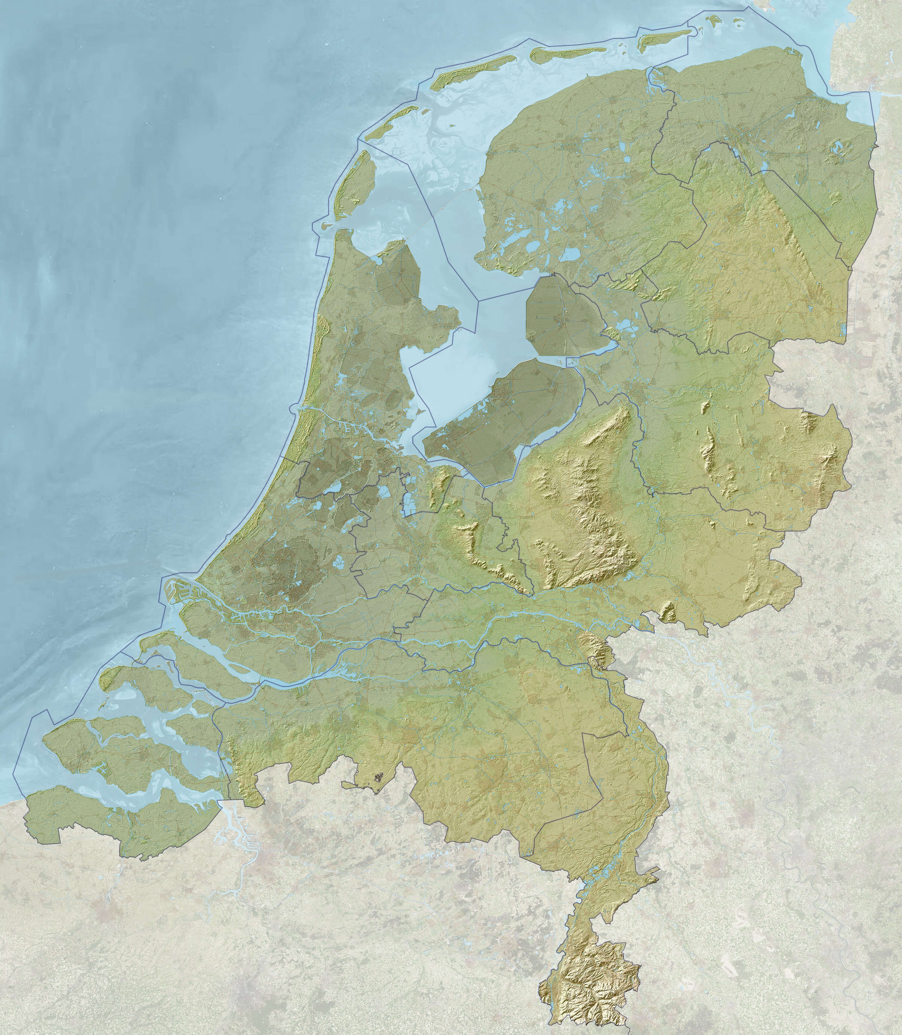 High resolution relief map of Netherlands