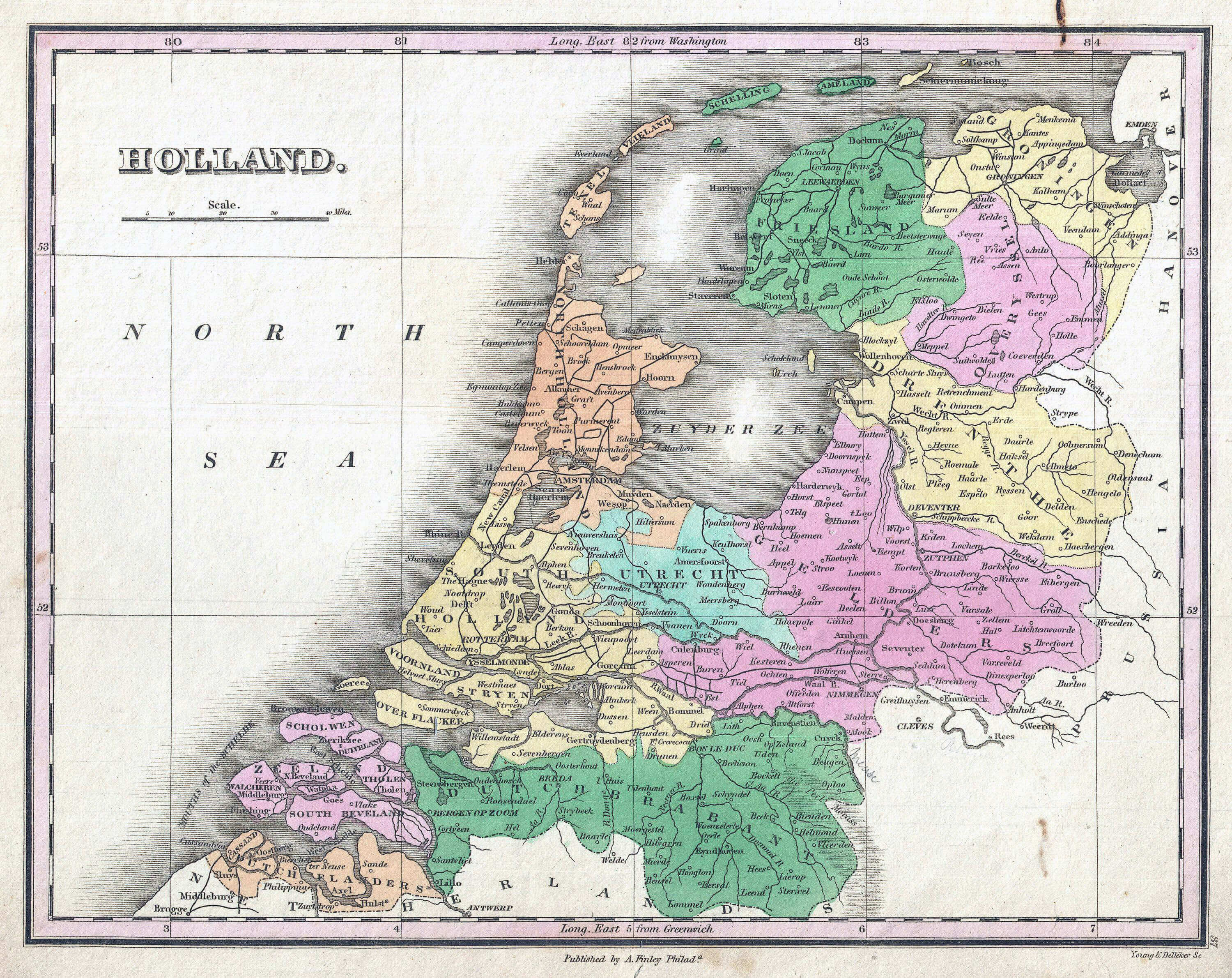 Large old political and administrative map of Netherlands with cities