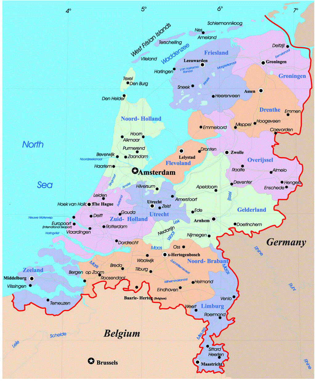 Netherlands political and administrative map