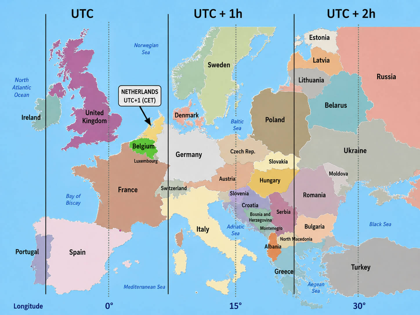 Netherlands Time Zone Map 20 Europe time zone regions map