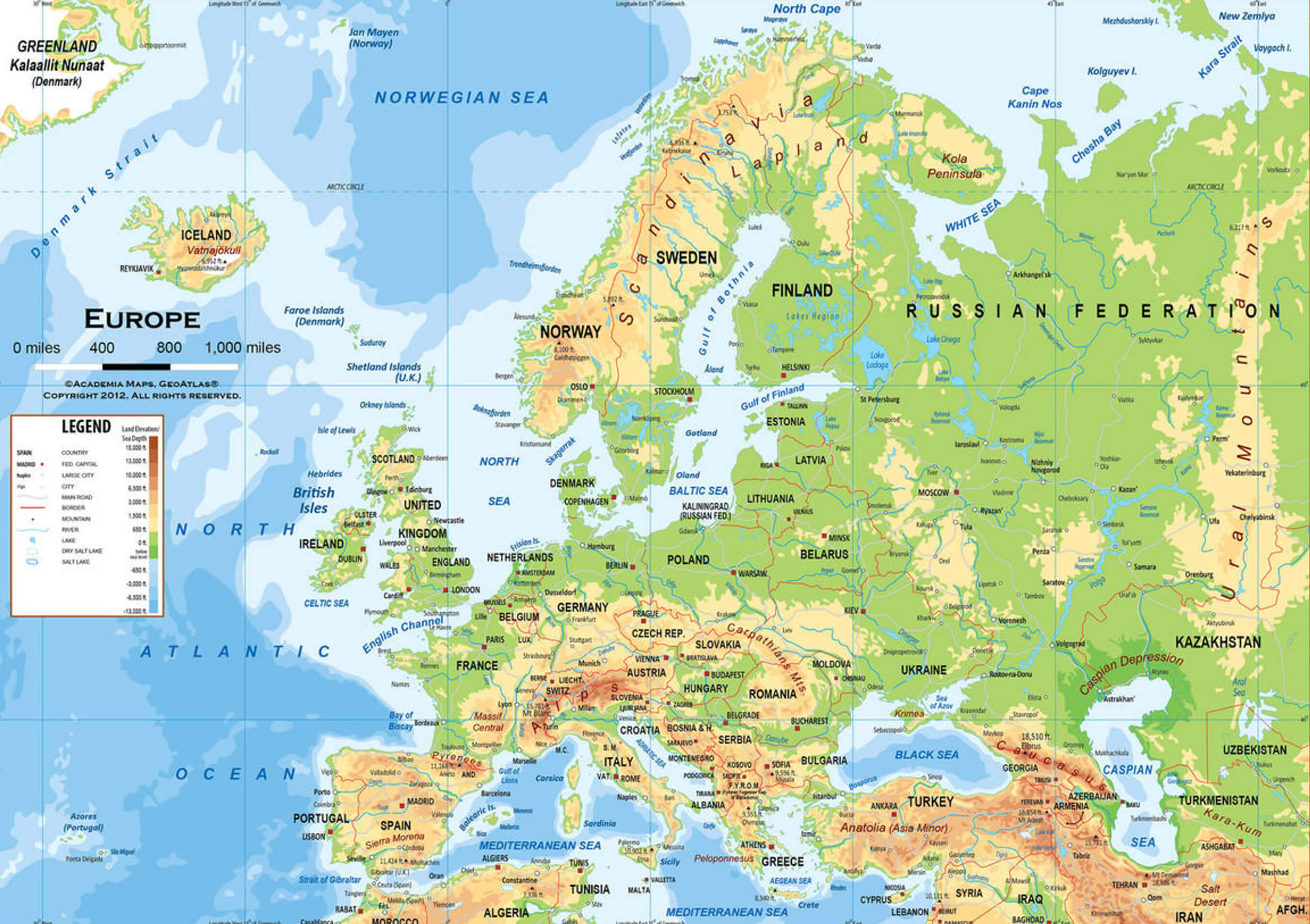 Europe Physical Map Guide Of The World Europe Physical Map With Russia