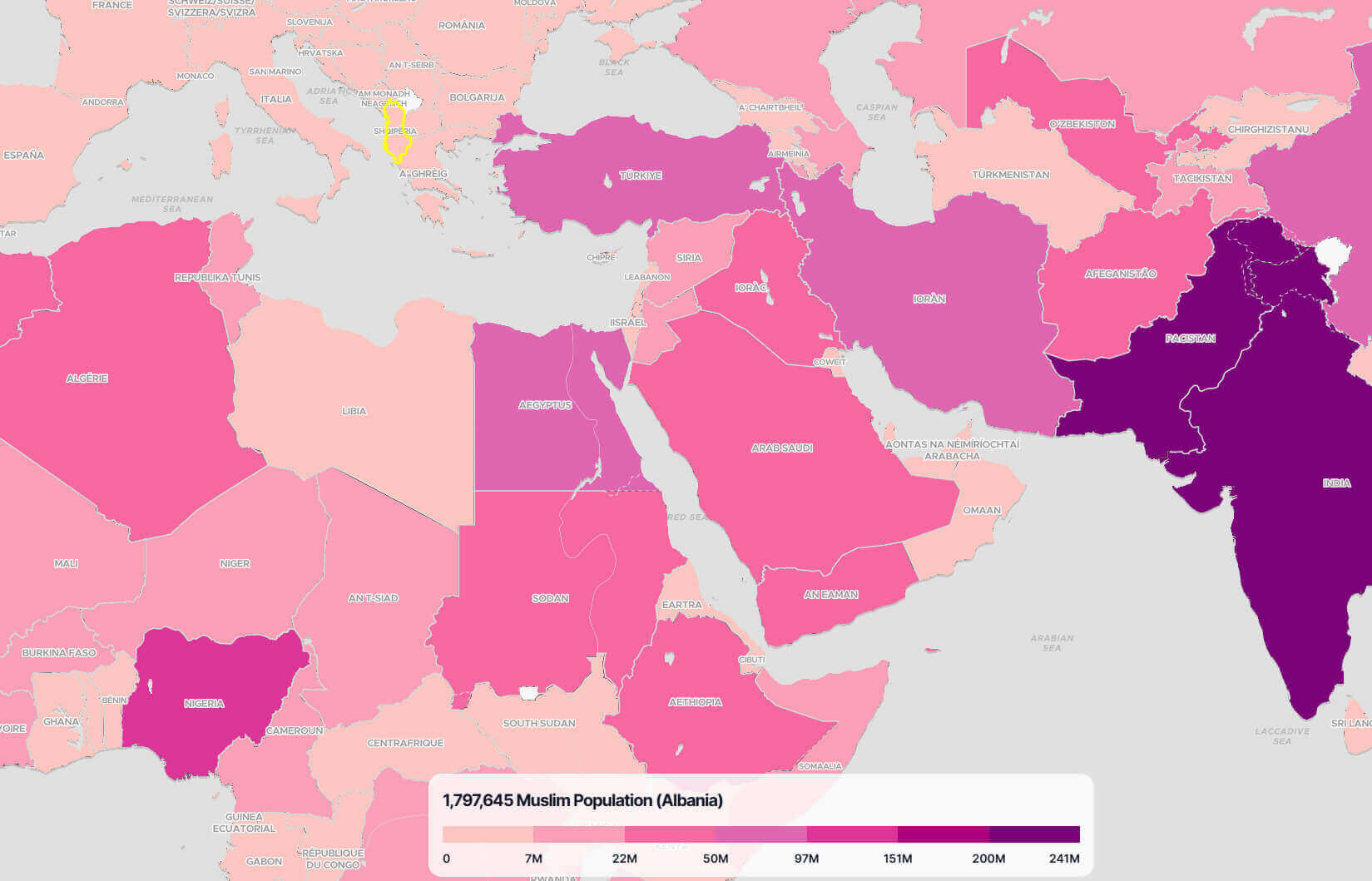 Albania Muslim population map in the World