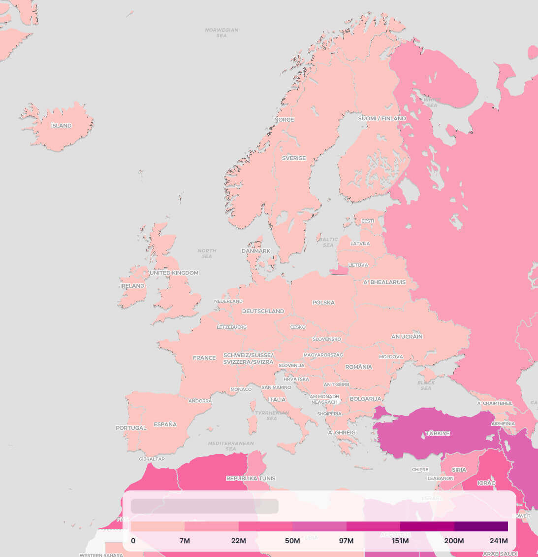 Muslim population map in Europe