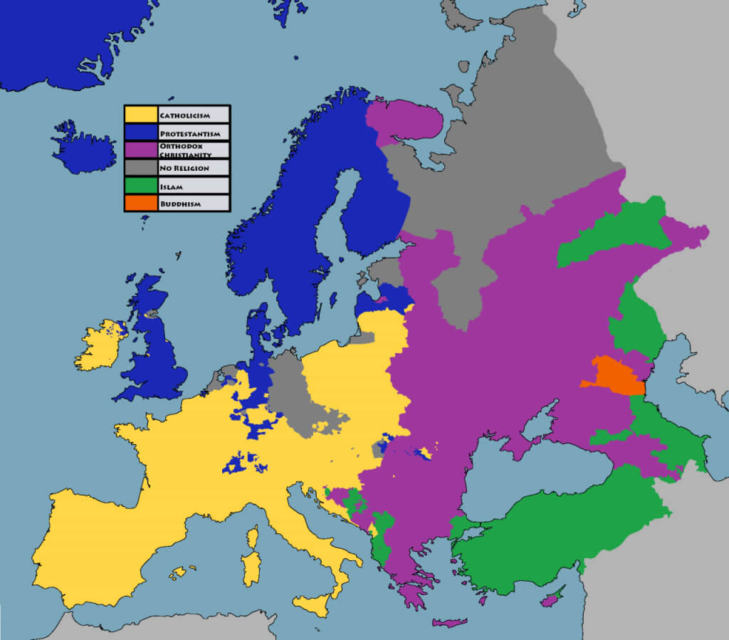 Religious diversity map in Europe