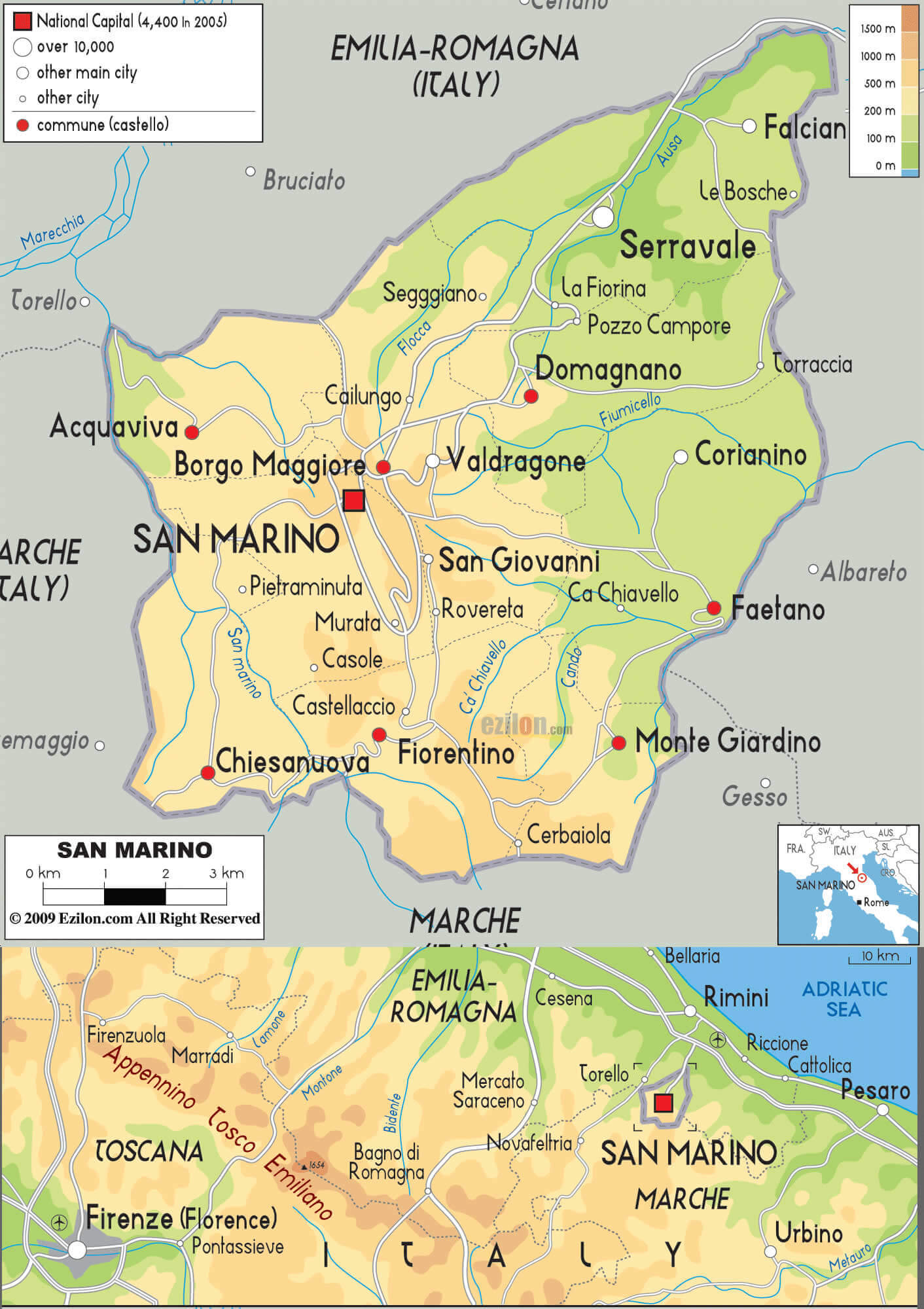 Physical Map of San Marino